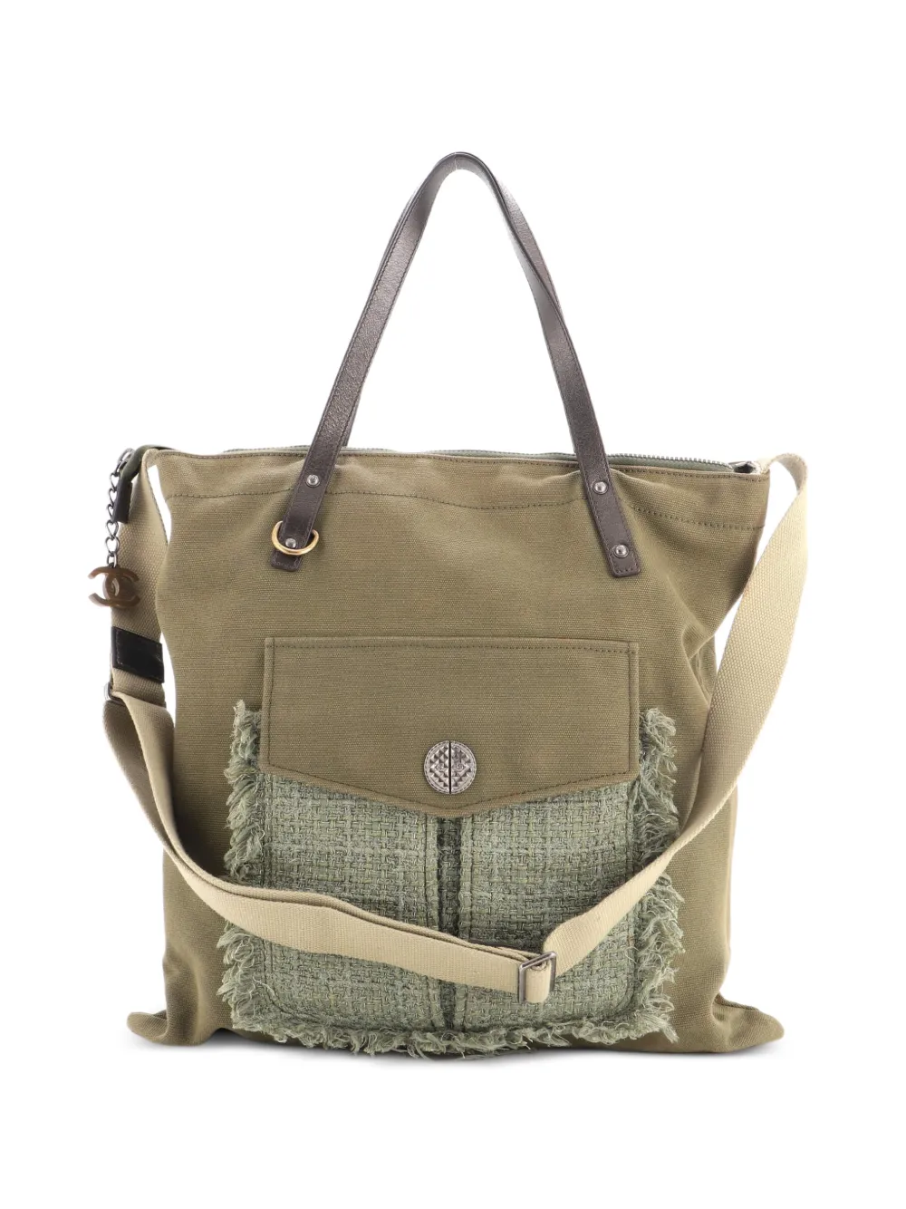 CHANEL Pre-Owned Cuba Zip Shopping Tote Canvas with Tweed Large satchel - Grün