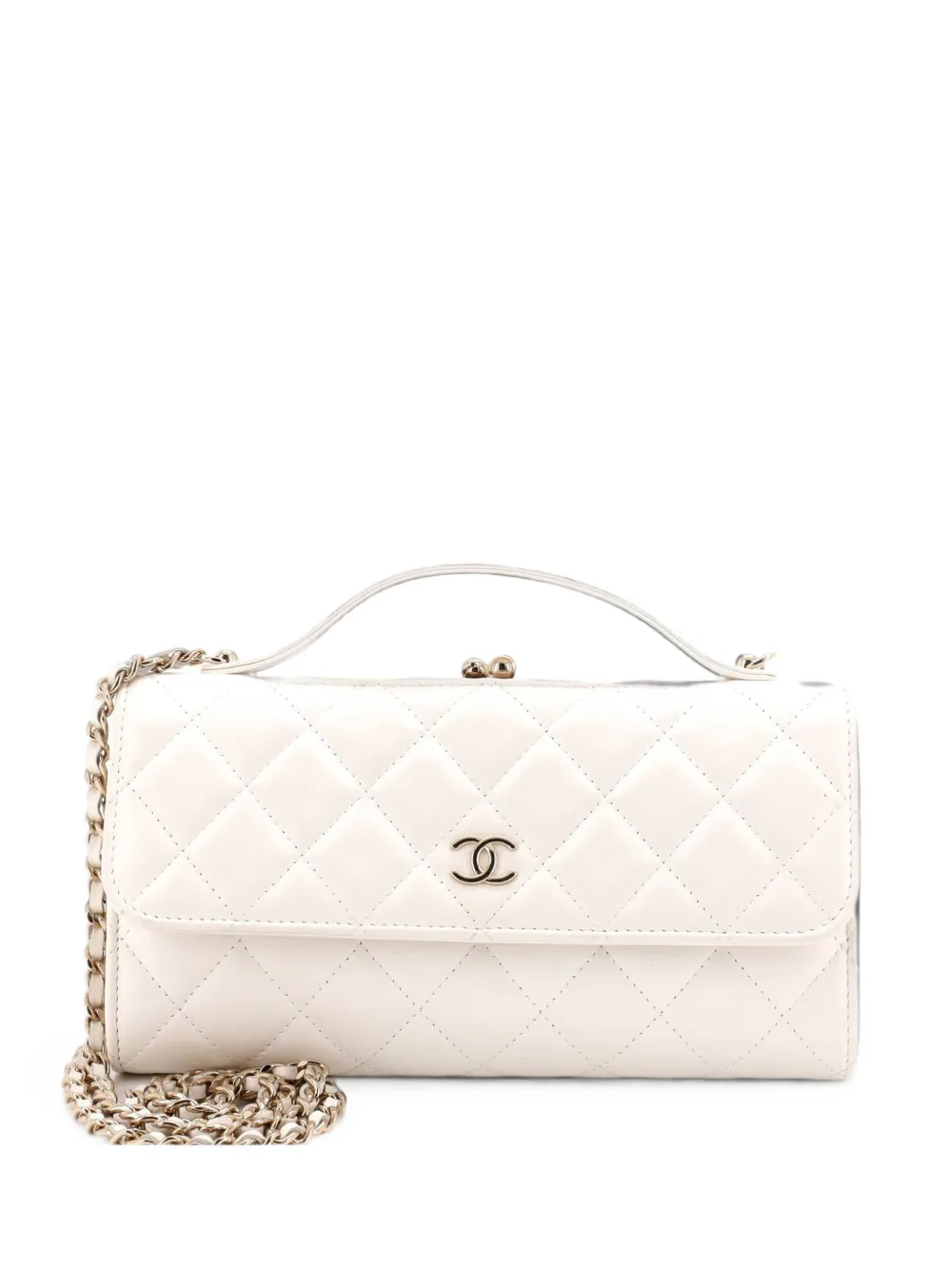 CHANEL Pre-Owned Flap Kisslock Phone Holder with Chain Quilted Calfskin clutch bag - Bianco