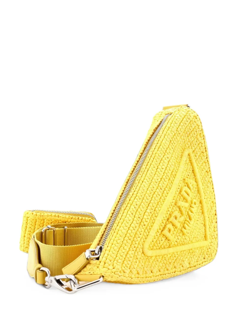 Prada Pre-Owned Triangle Logo Zip Crochet Raffia Small crossbody bag - Gelb