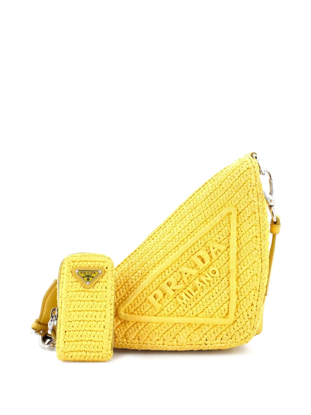 Prada Pre-Owned Triangle Logo Zip Crochet Raffia Small crossbody bag - Gelb