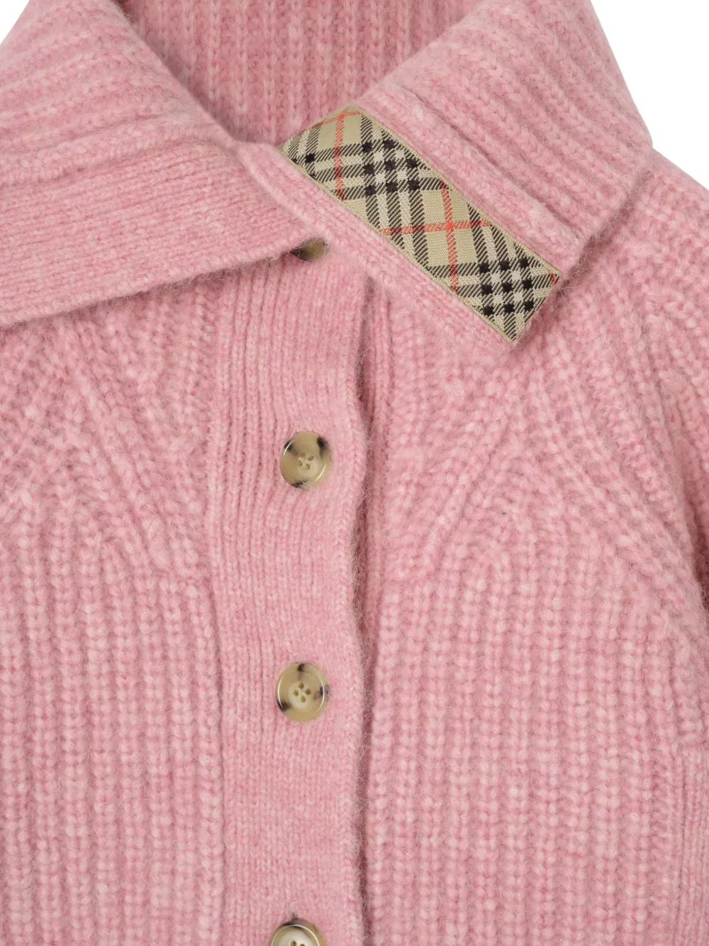Burberry Kids Check trim alpaca wool blend cardigan Roze