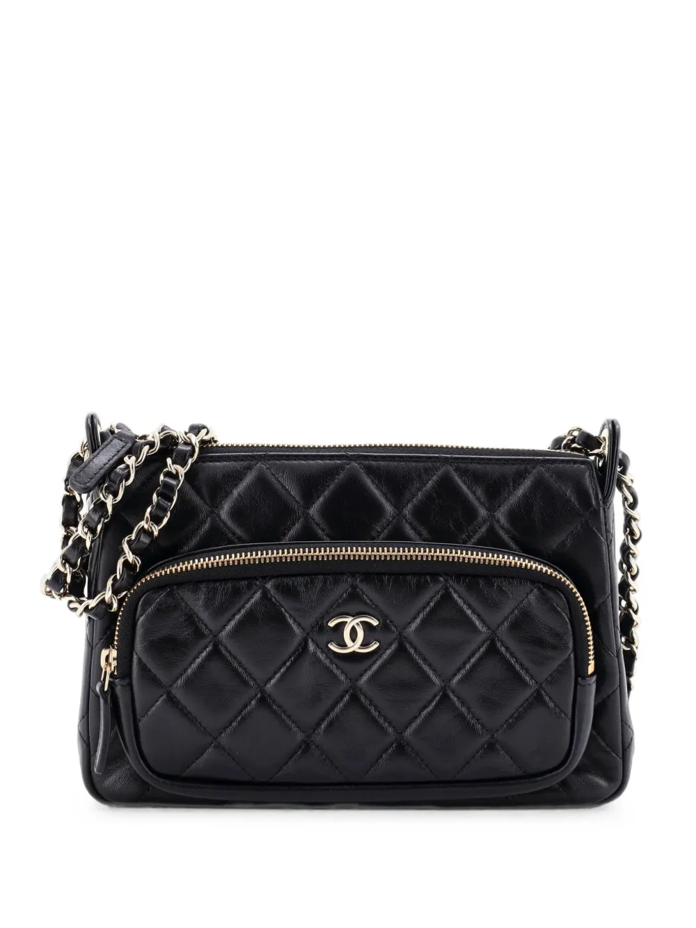 CHANEL Pre-Owned CC Front Pocket Zip Clutch with Chain Quilted Lambskin Large shoulder bag - Nero
