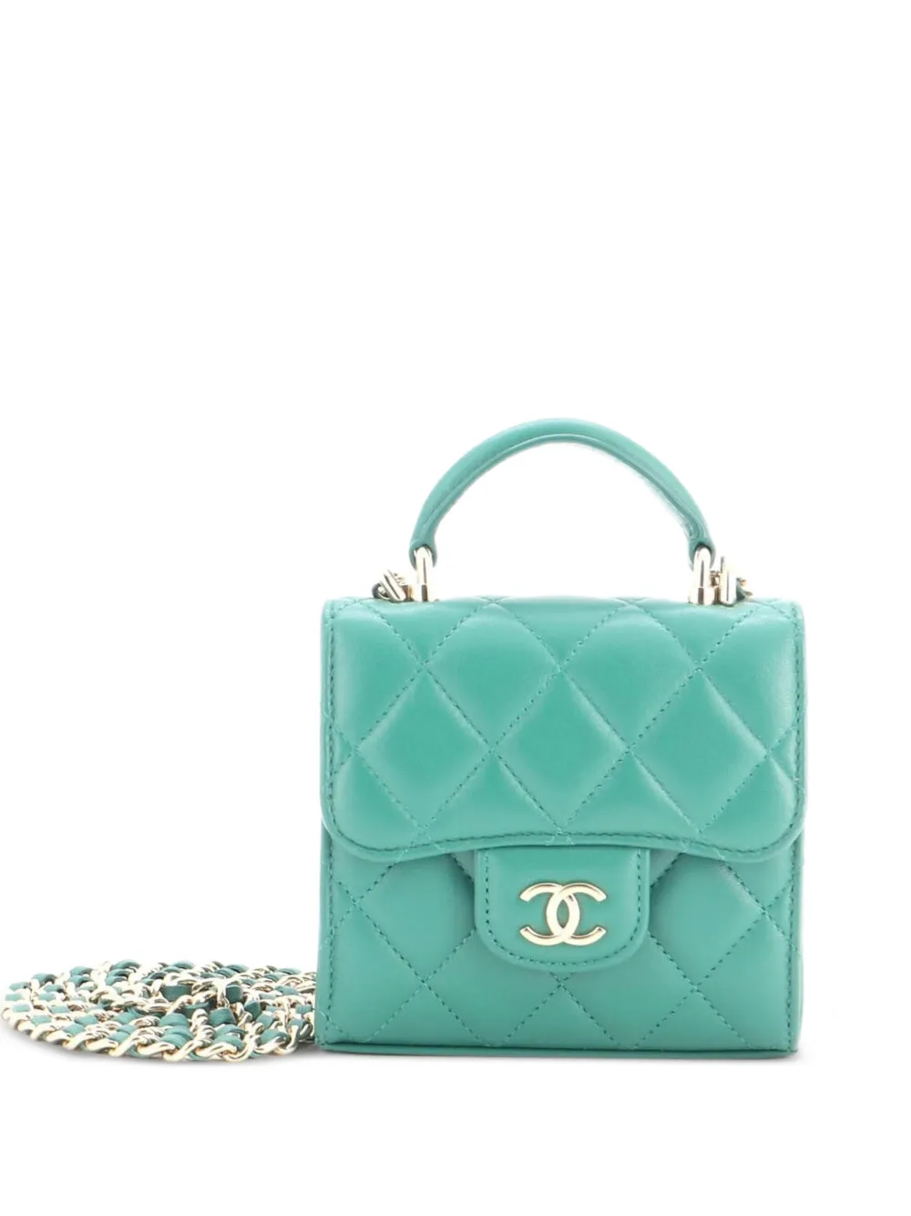 CHANEL Pre-Owned Square Classic Flap Top Handle Clutch with Chain Quilted Lambskin crossbody bag - Verde