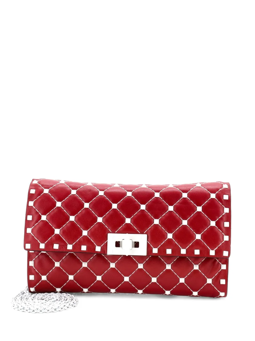 Valentino Garavani Pre-Owned Rockstud Spike Wallet on Chain Quilted Leather Small crossbody bag - Rot