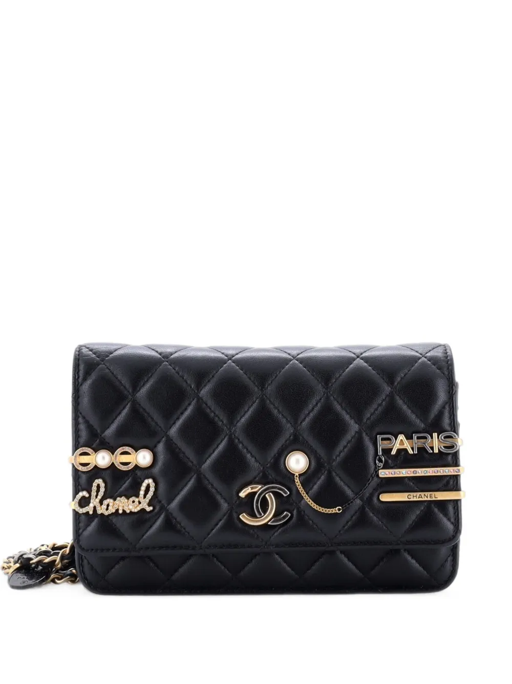 CHANEL Pre-Owned Coco Clips Wallet on Chain Embellished Quilted Lambskin crossbody bag - Nero