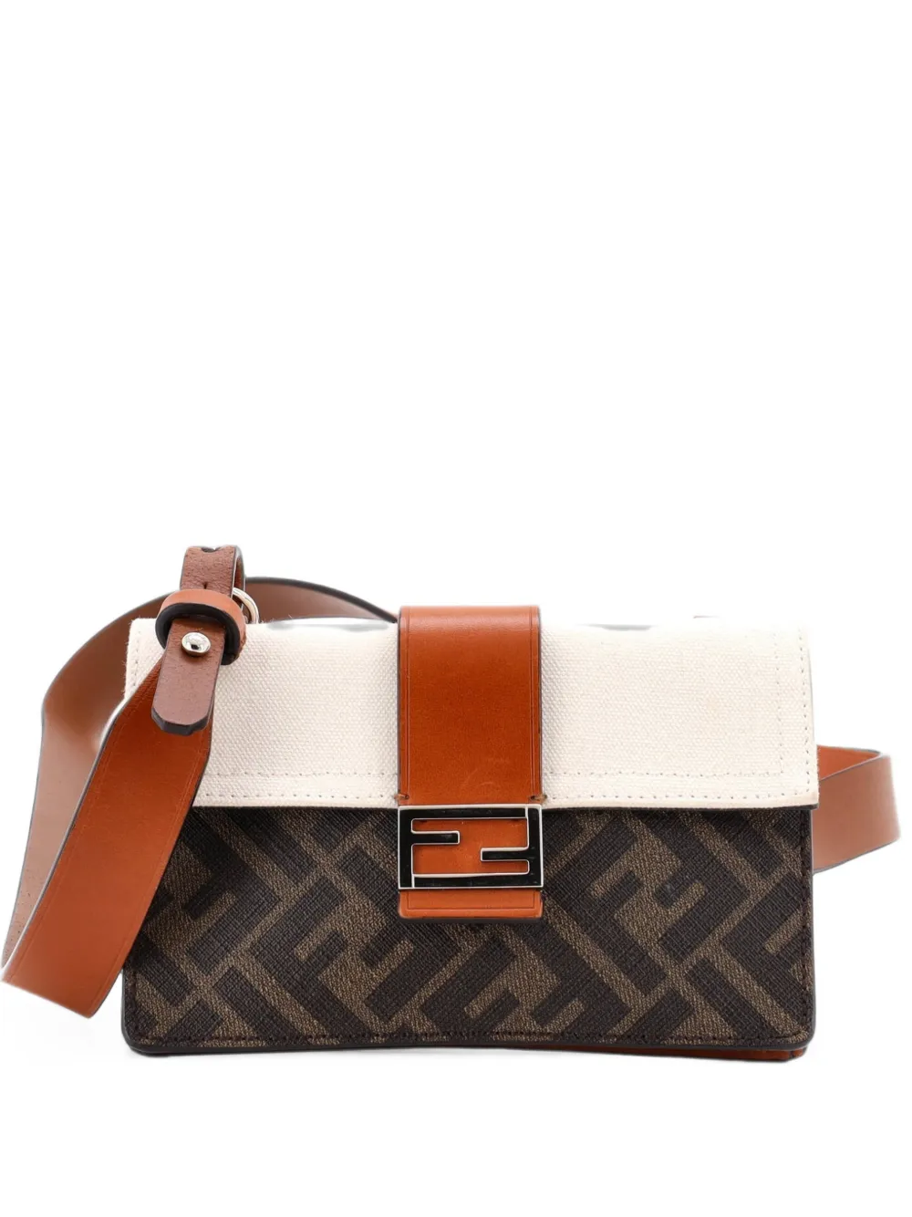 Fendi Pre-Owned Baguette Convertible Pouch Canvas with Zucca Coated Canvas belt bag - Marrone