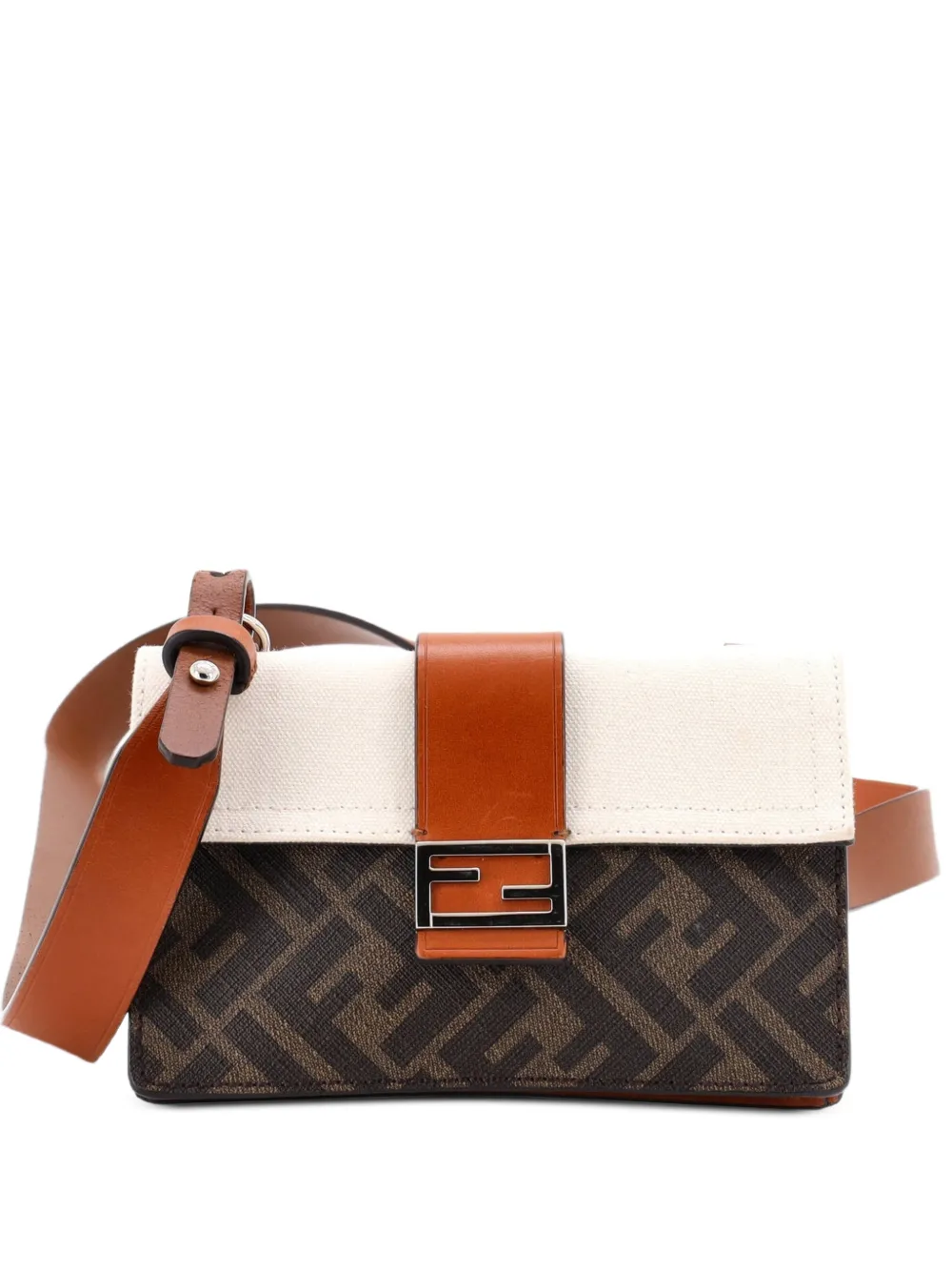 Fendi Pre-Owned Baguette Convertible Pouch Canvas with Zucca Coated Canvas belt bag - Marrone