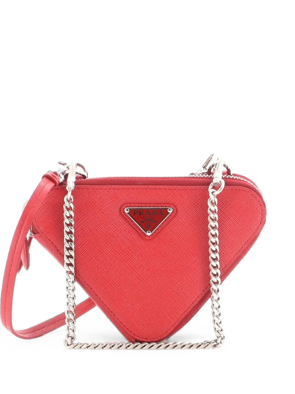 Prada Pre-Owned Triangle Double Zip Pouch Bag with Chain Saffiano Leather Mini crossbody bag - Rosso