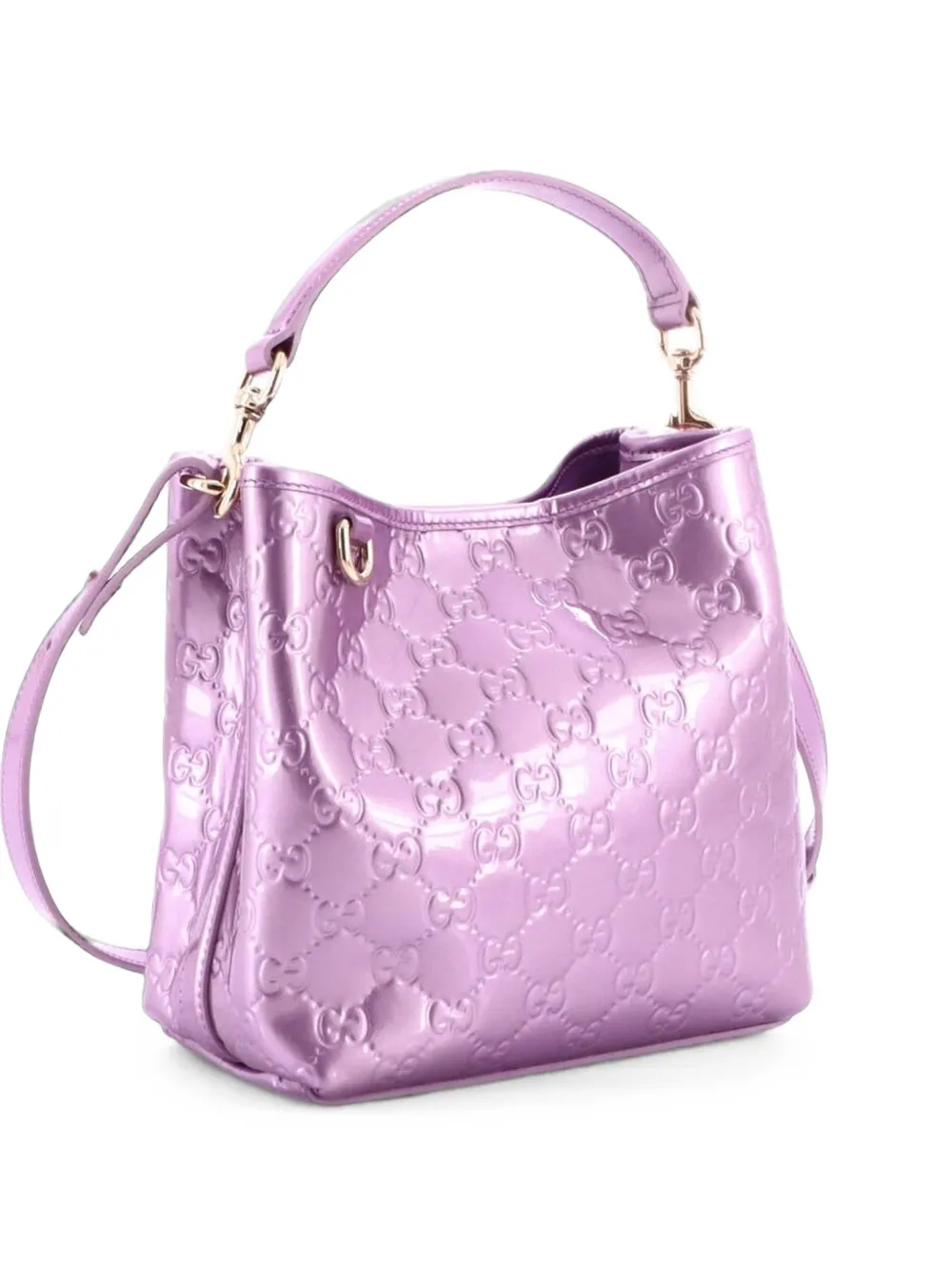 Gucci Pre-Owned petit sac seau Emblem GG à fini verni embossé - Violet Gucci Pre-Owned petit sac seau Emblem GG à fini verni embossé - Violet