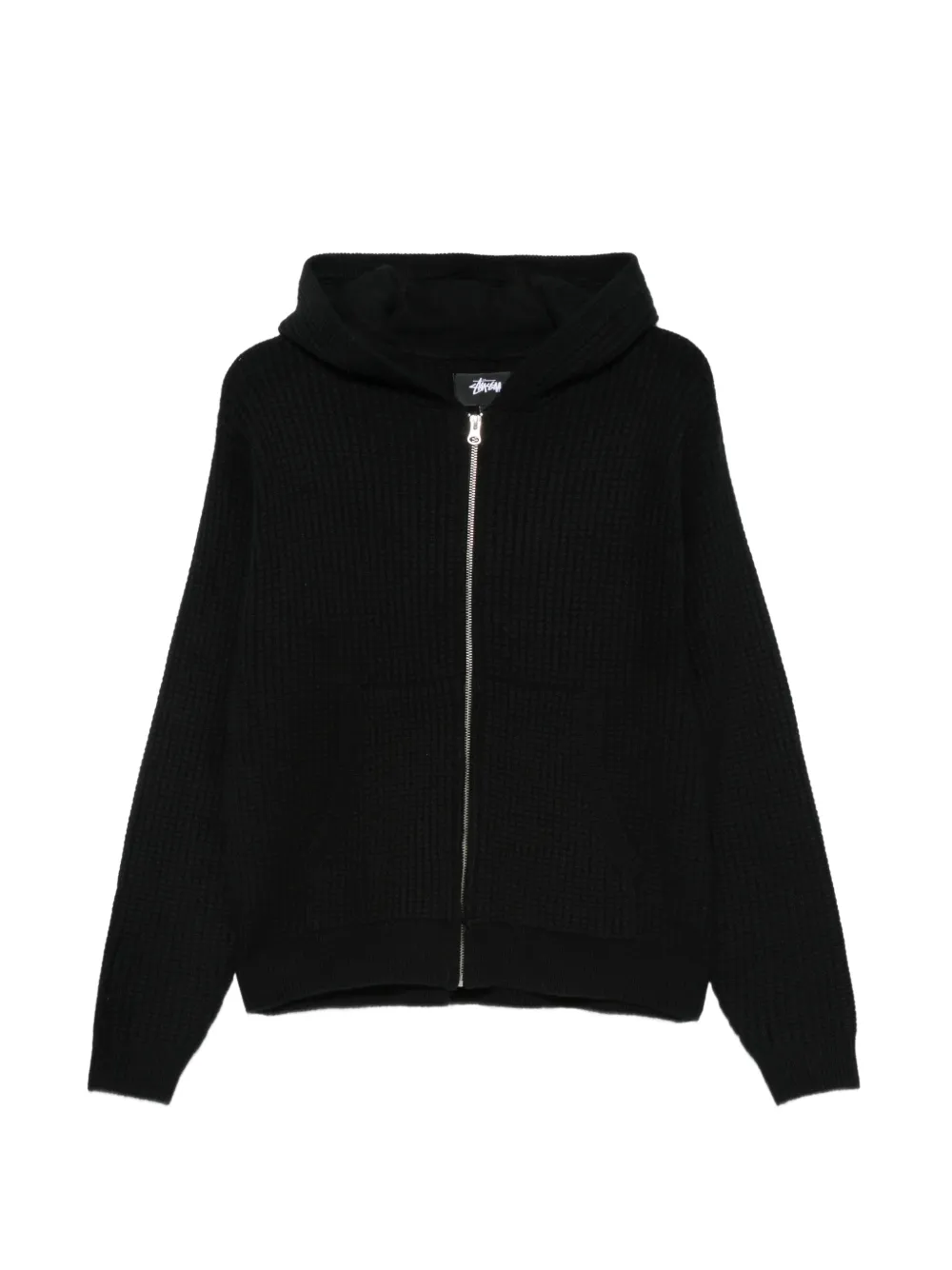 Stüssy waffle-knit zip-up hoodie - Black