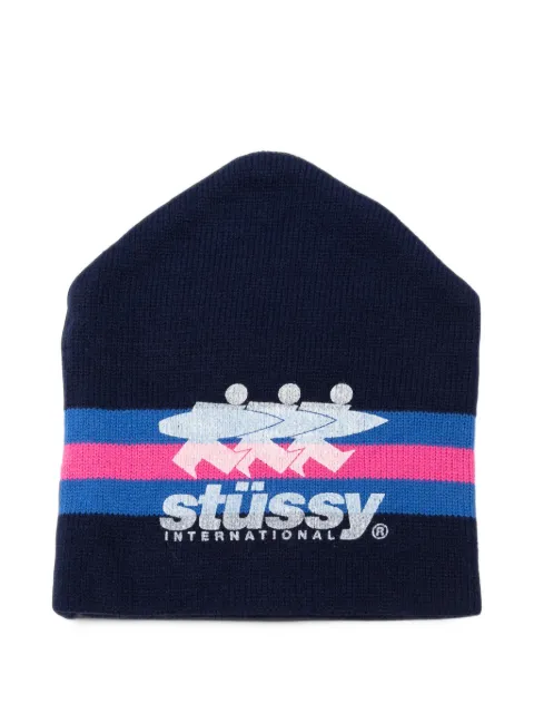 Stüssy logo-print striped beanie hat