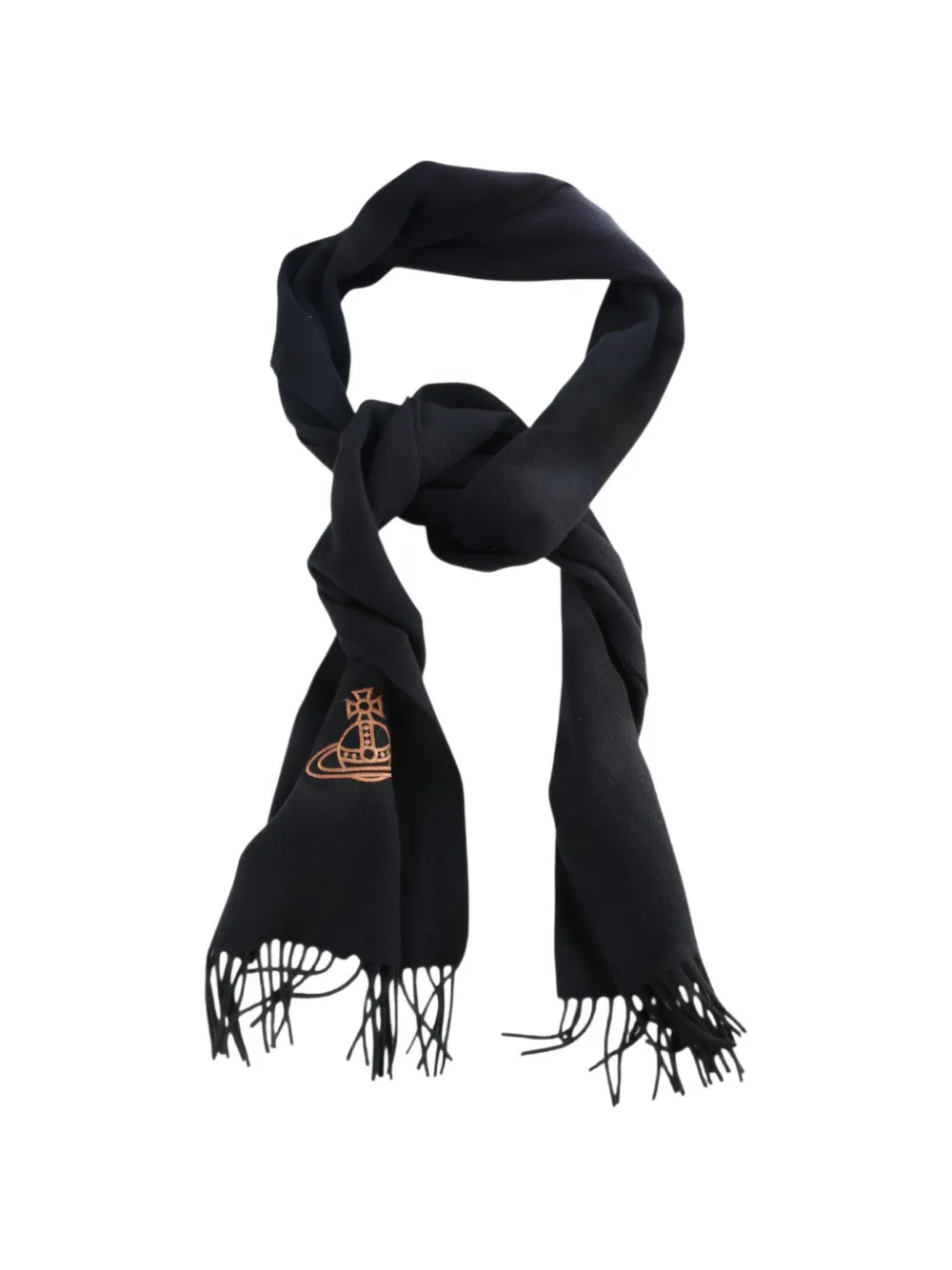 Vivienne Westwood Orb-embroidered fringed scarf Zwart