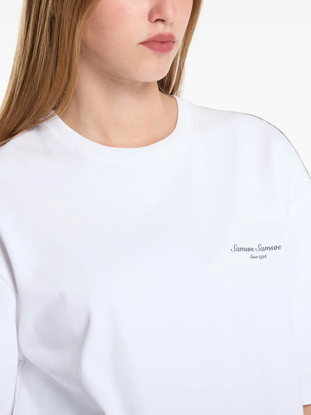 SAMSOE Sauni katoenen T-shirt met logo-print Wit