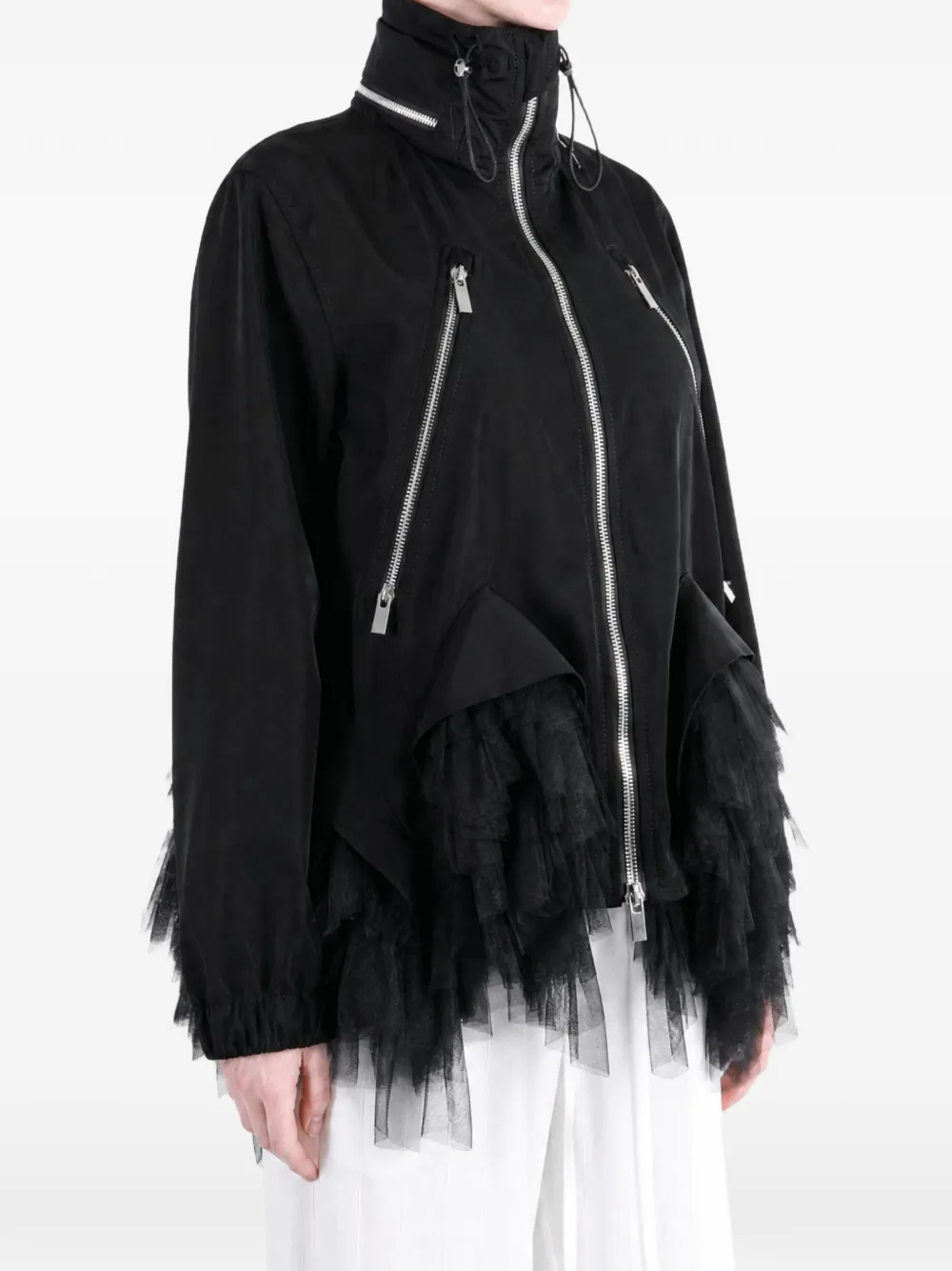 Noir Kei Ninomiya Jack met ruches en tulen afwerking Zwart