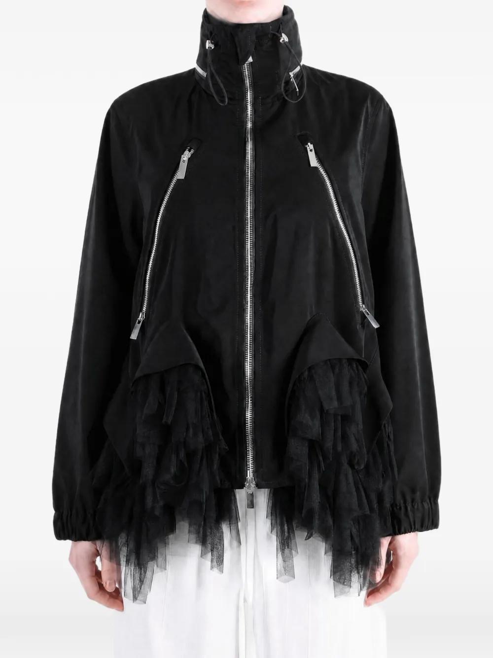 Noir Kei Ninomiya Jack met ruches en tulen afwerking Zwart
