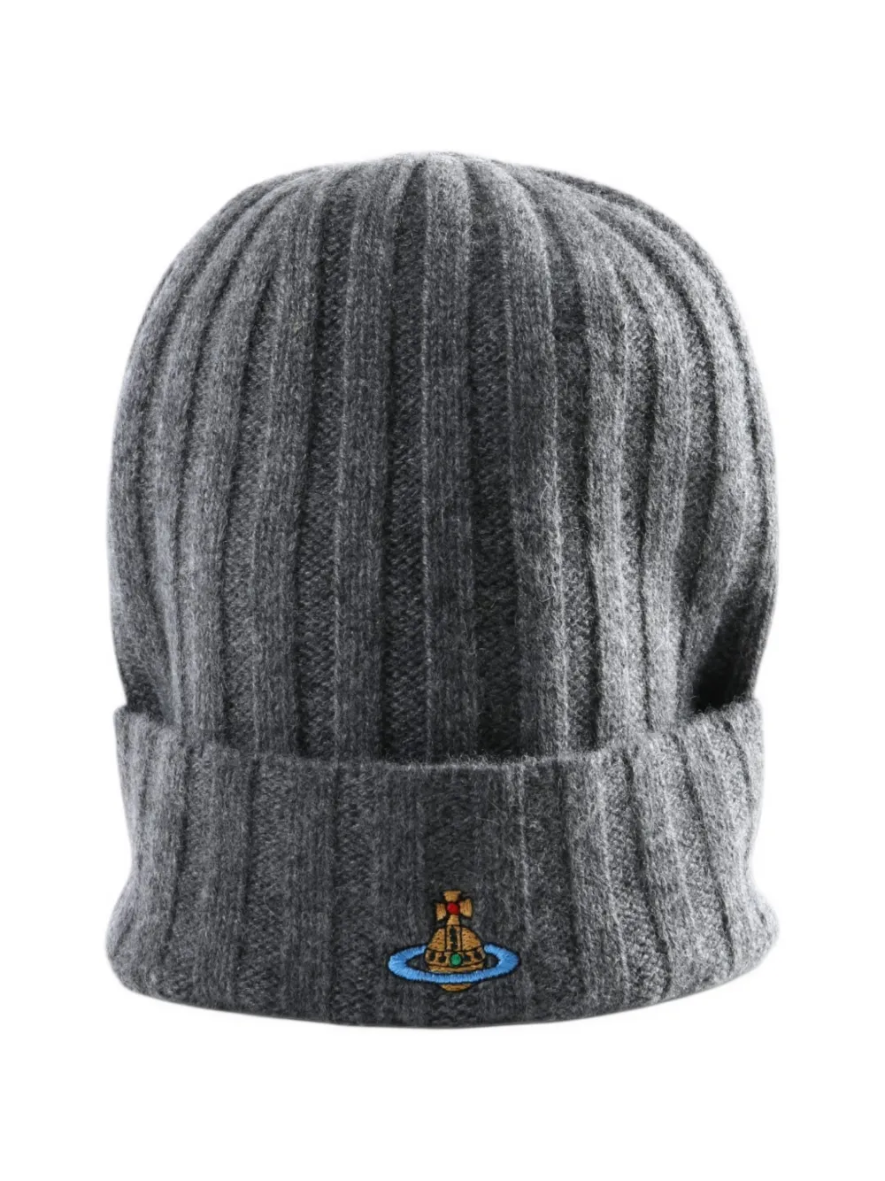 Vivienne Westwood Orb-embroidered ribbed beanie hat Grijs