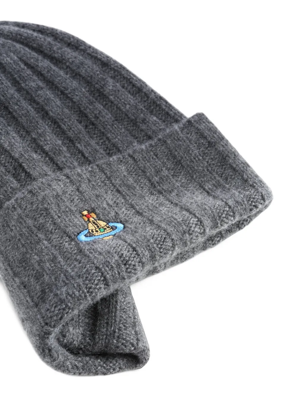 Vivienne Westwood Orb-embroidered ribbed beanie hat Grijs