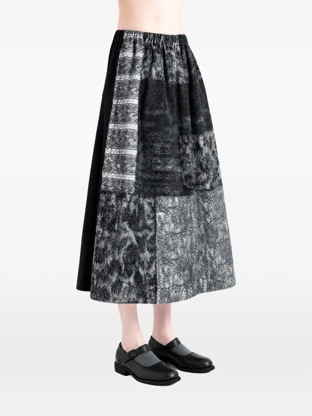Comme des Garçons TAO Geplooide midi-rok met kanten patchwork Zwart