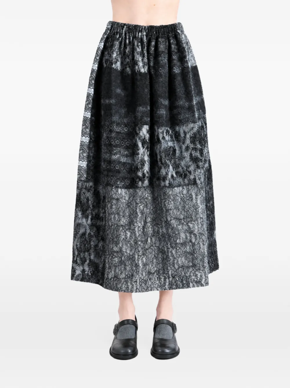 Comme des Garçons TAO Geplooide midi-rok met kanten patchwork Zwart