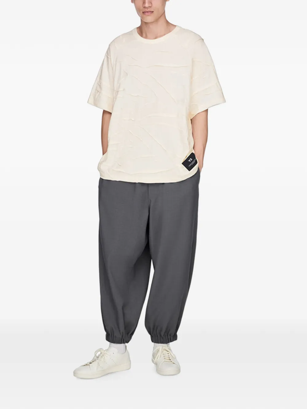 Y-3 Geplooid T-shirt Wit