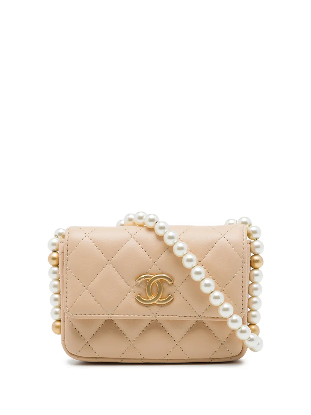 CHANEL Pre-Owned 2021 Quilted Lambskin About Pearls Card Holder On Chain crossbody bag - Toni neutri