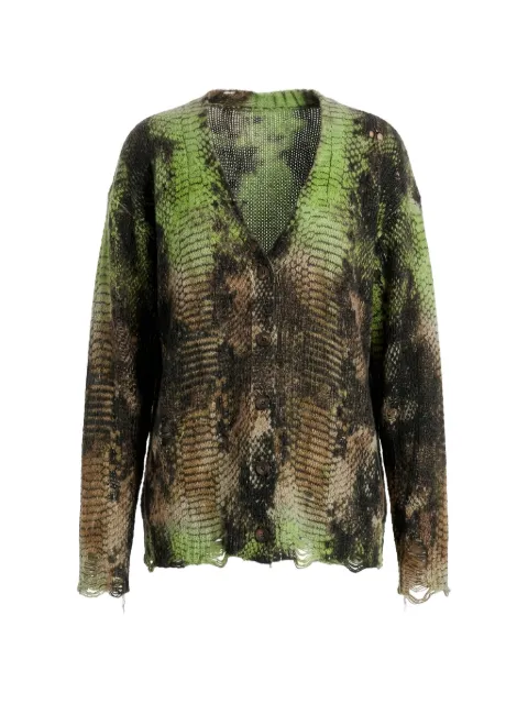R13 distressed snakeskin-print cardigan