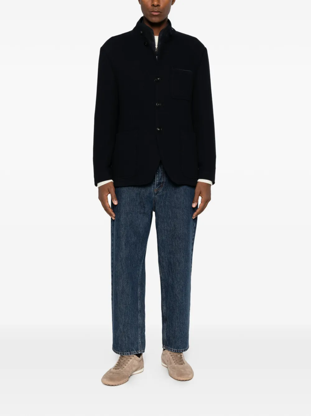 Canali Gebreid jack met textuur en hoge hals Blauw
