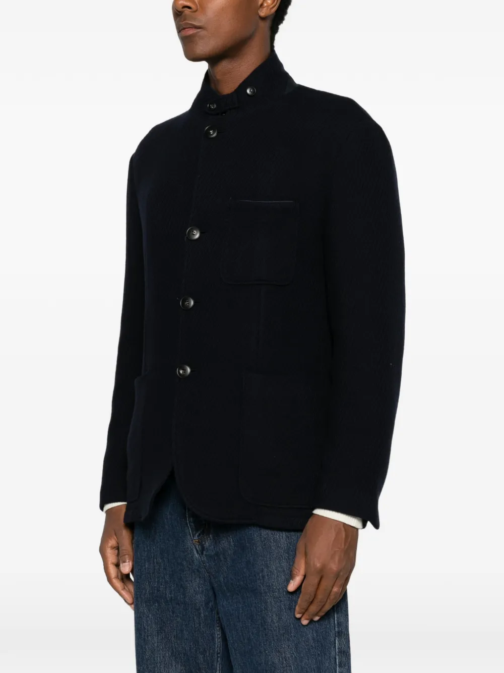 Canali Gebreid jack met textuur en hoge hals Blauw