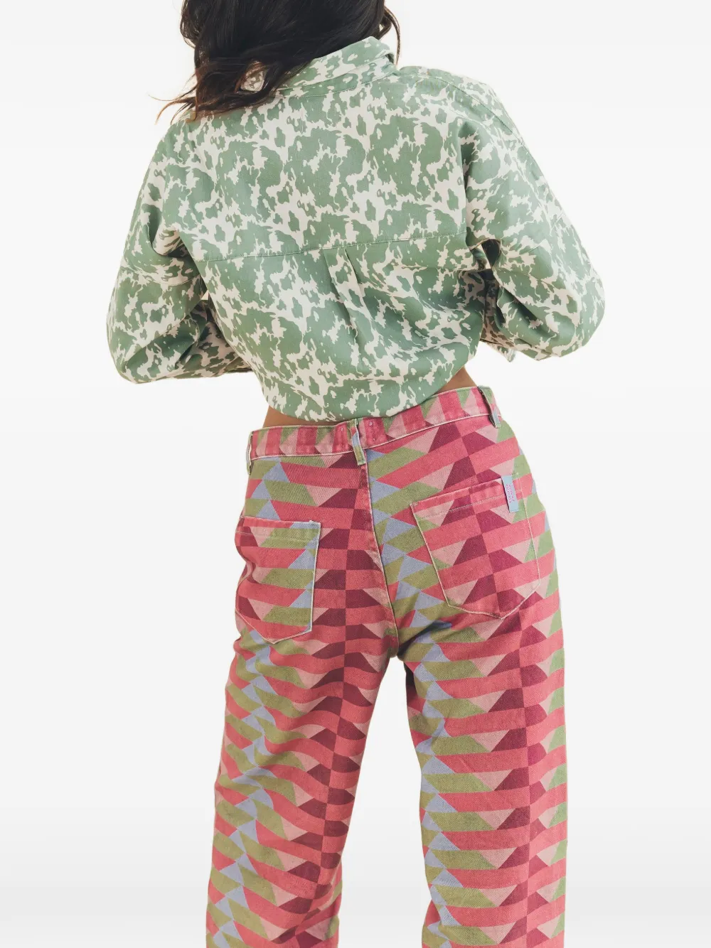 Favorite People Crew broek met geometrisch patroon en wijde pijpen Roze