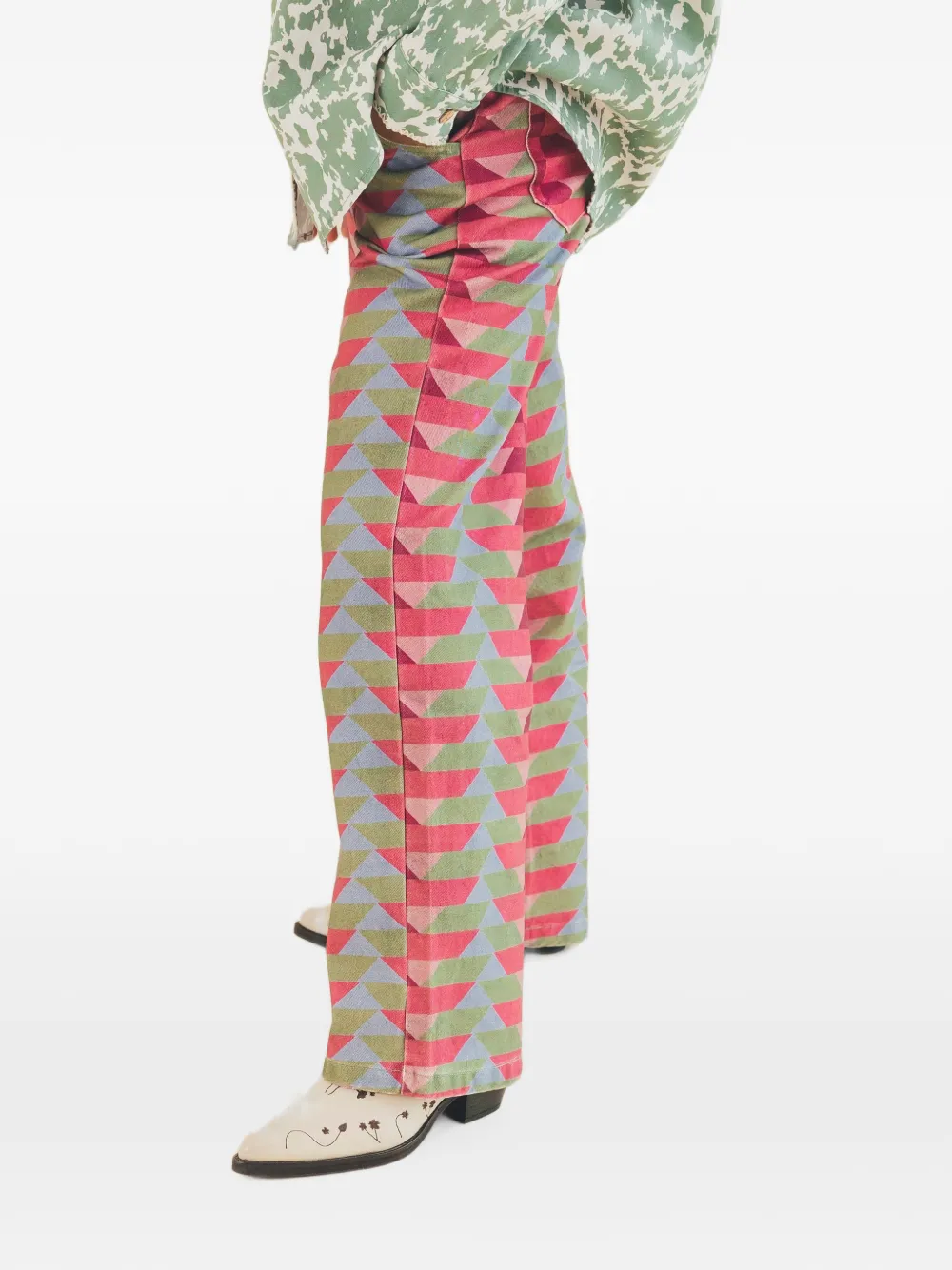 Favorite People Crew broek met geometrisch patroon en wijde pijpen Roze