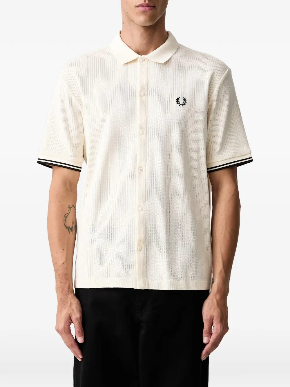 Fred Perry Laurel Wreath ribbed-knit shirt Beige