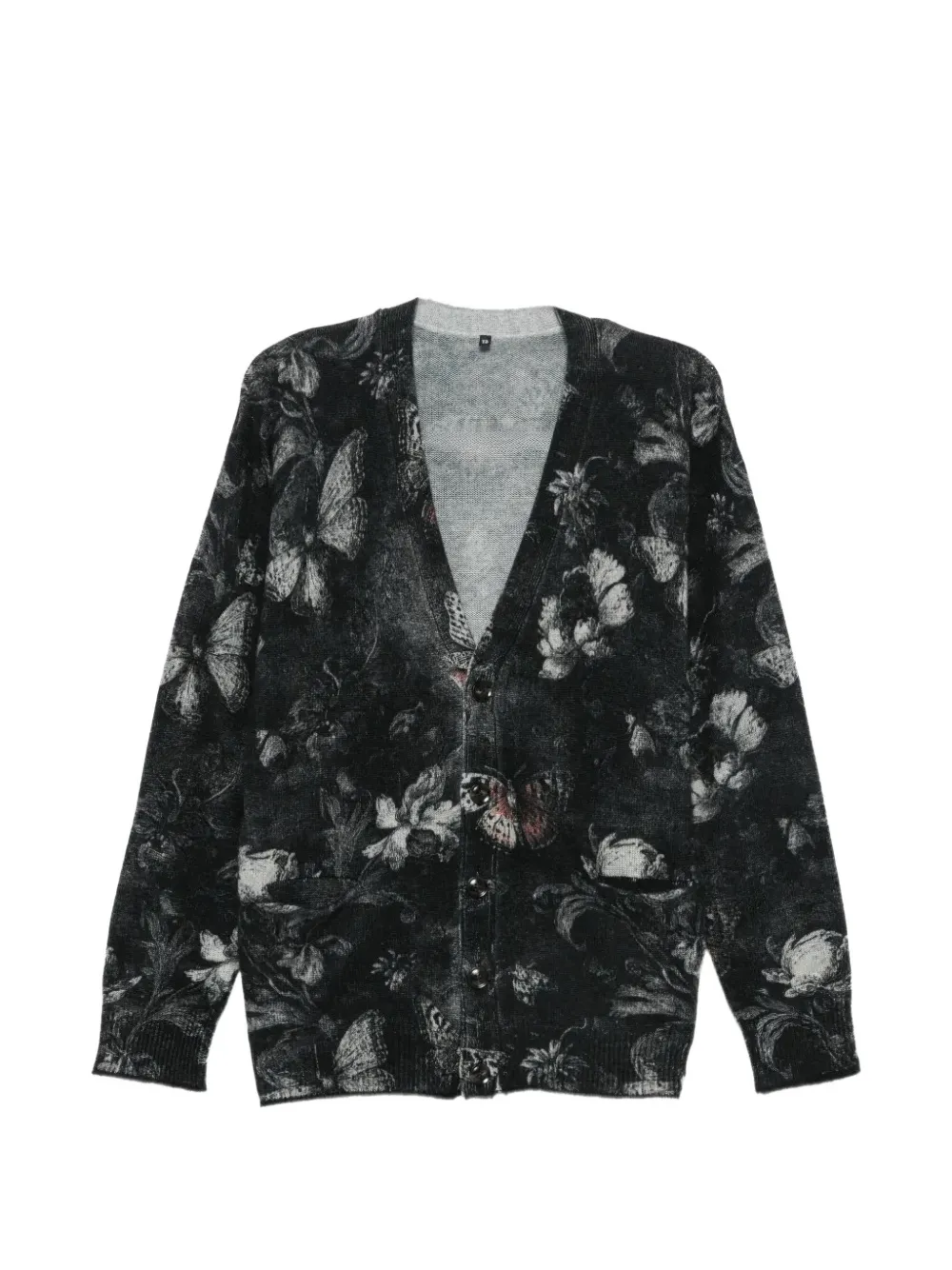 R13 floral-print butterfly-pattern cardigan Zwart