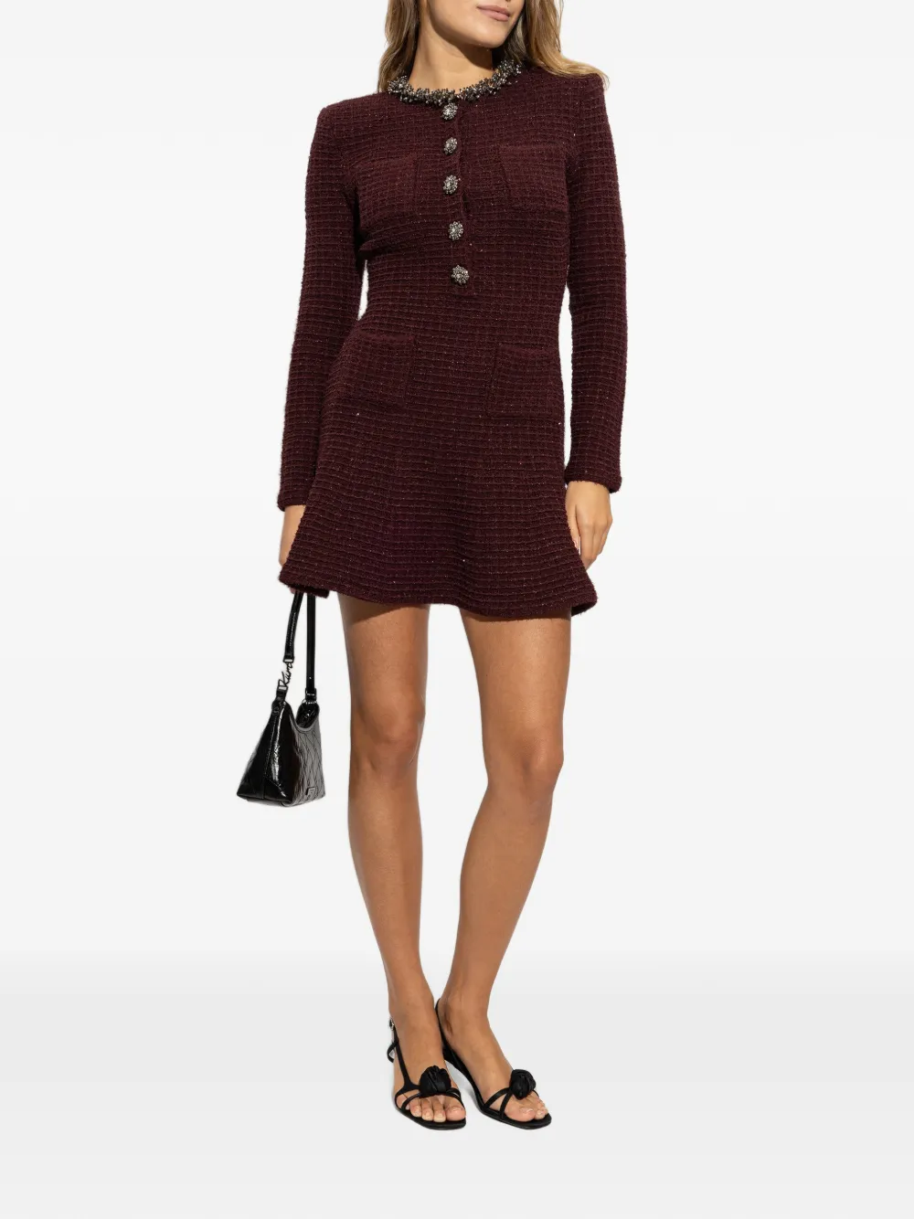 Self-Portrait Verfraaide bouclé mini-jurk Rood