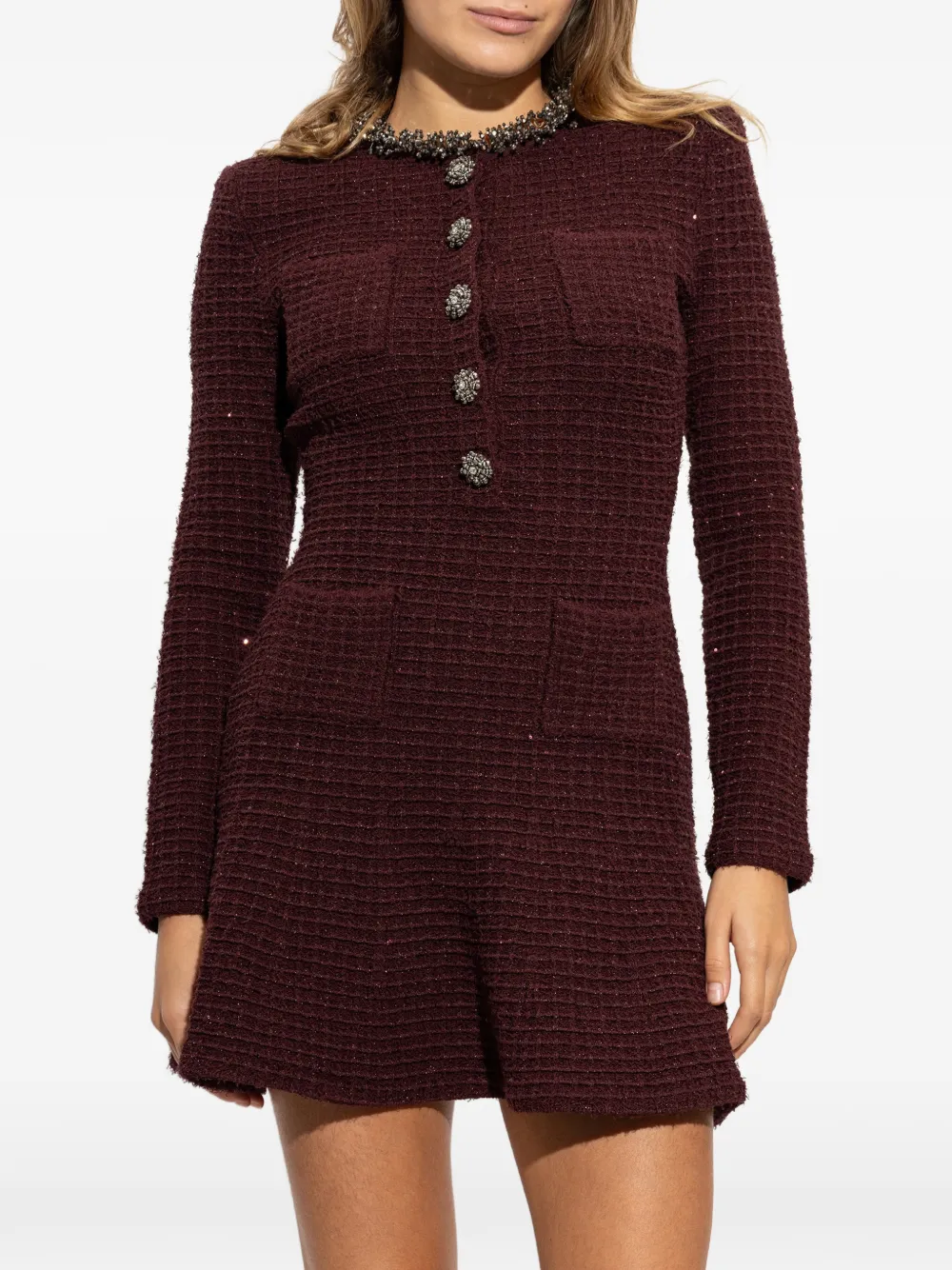 Self-Portrait Verfraaide bouclé mini-jurk Rood