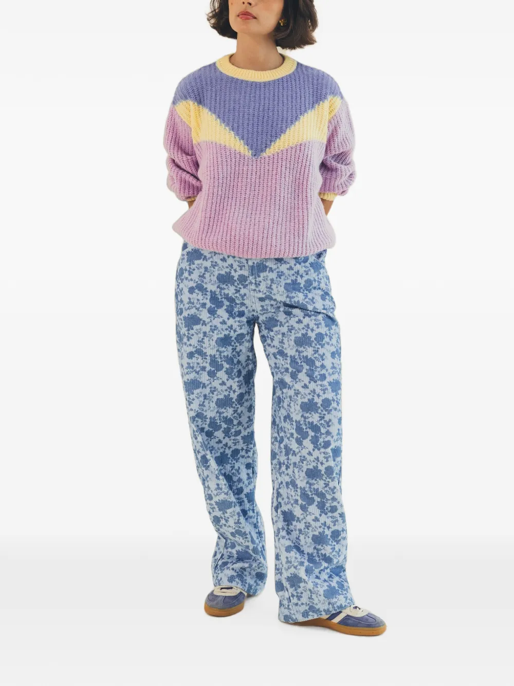 Favorite People Bakery ribfluwelen broek met bloemen-print Blauw