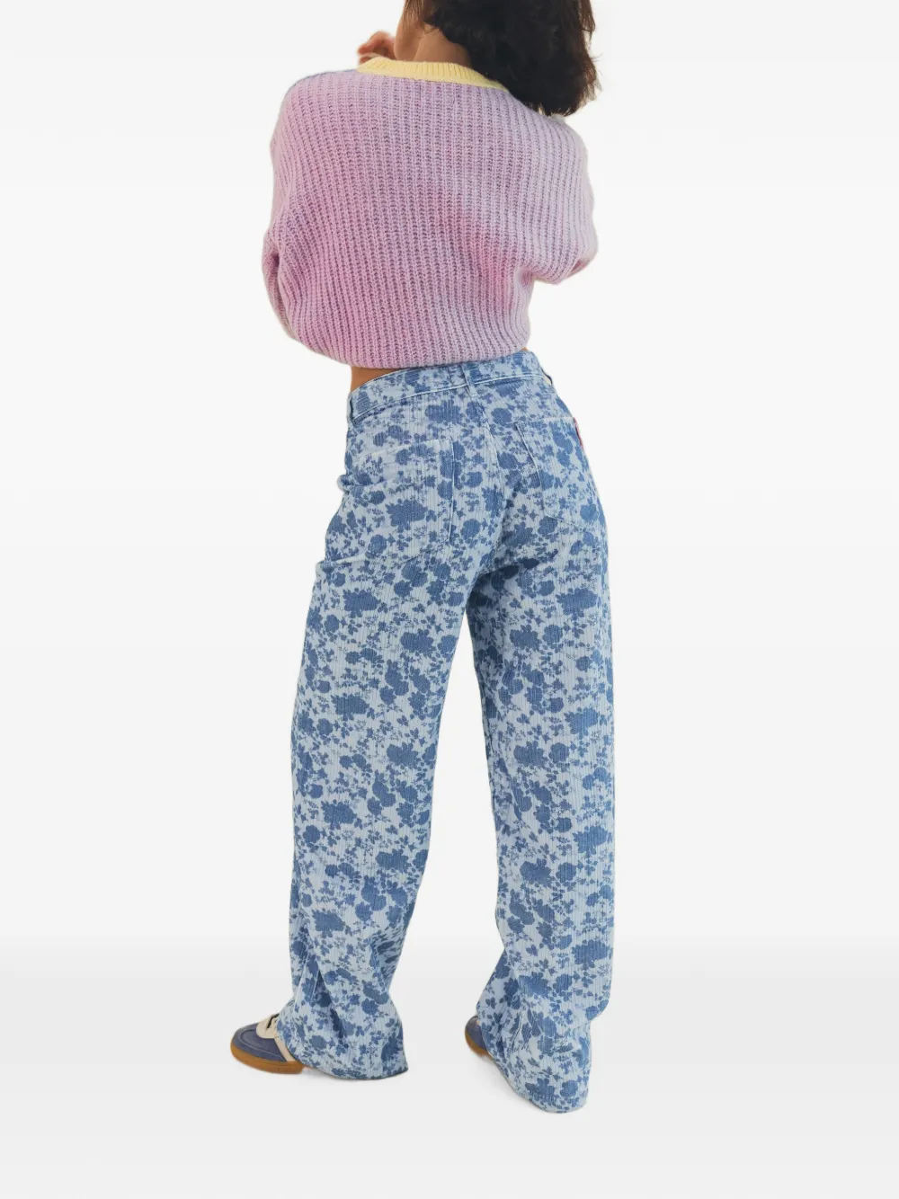 Favorite People Bakery ribfluwelen broek met bloemen-print Blauw