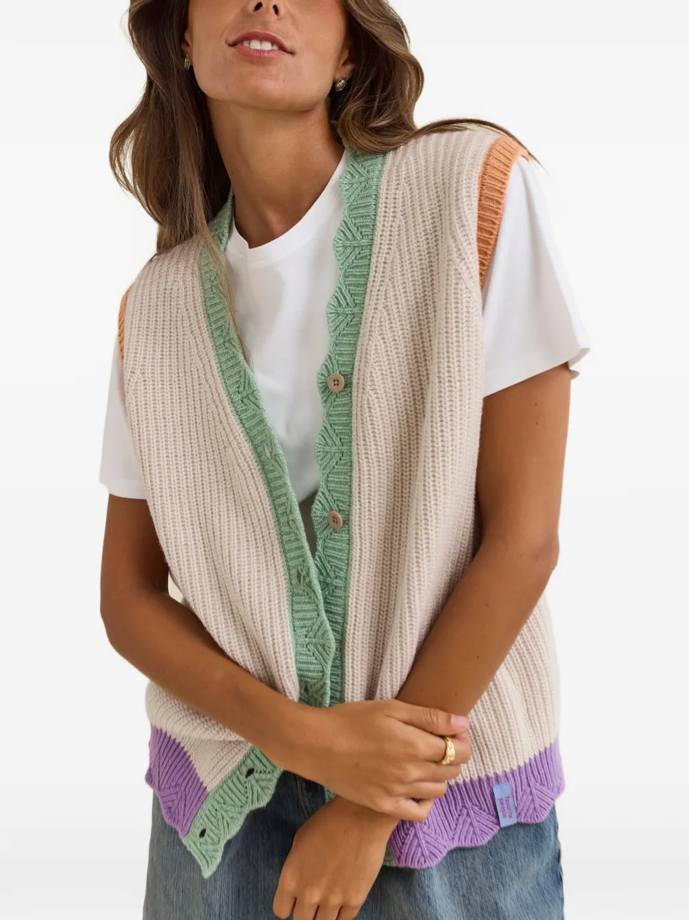 Favorite People Fairground vest met gewelfde zoom en colourblocking Beige