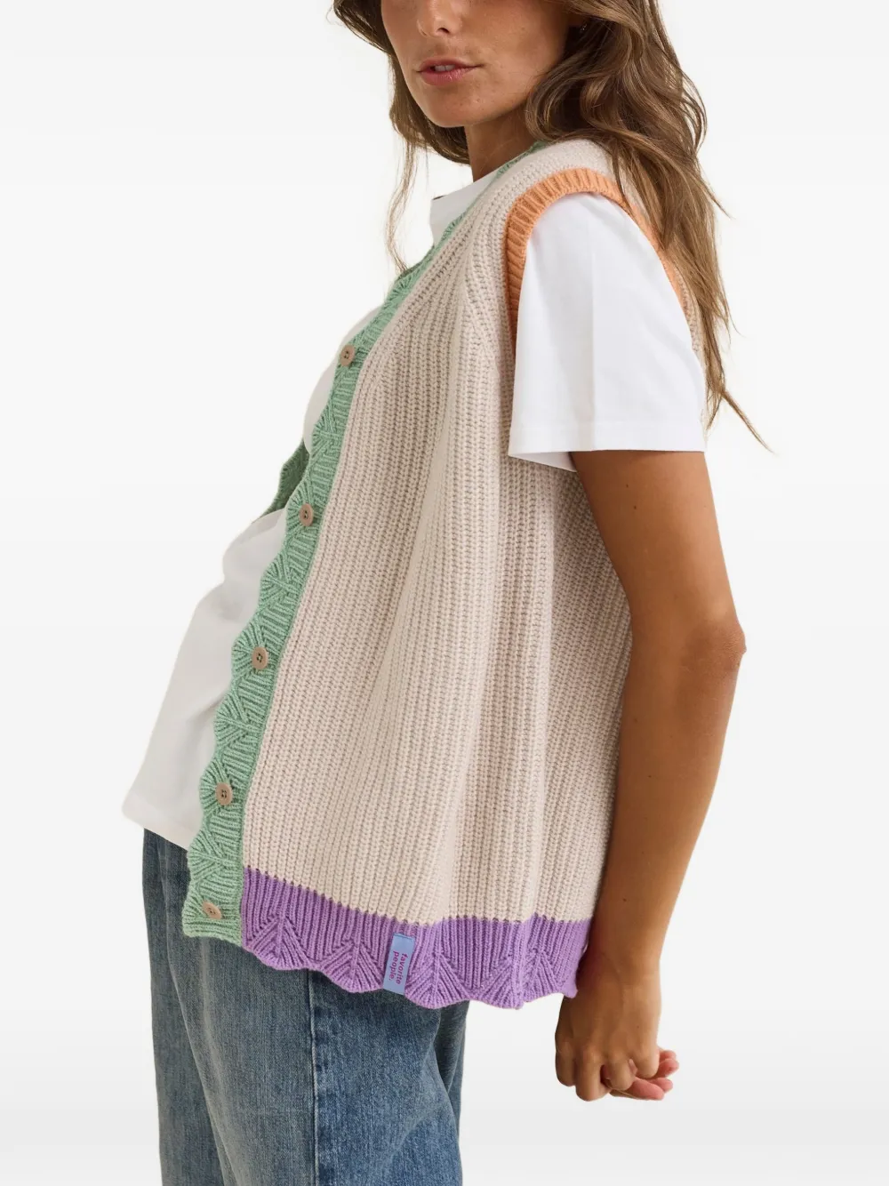 Favorite People Fairground vest met gewelfde zoom en colourblocking Beige