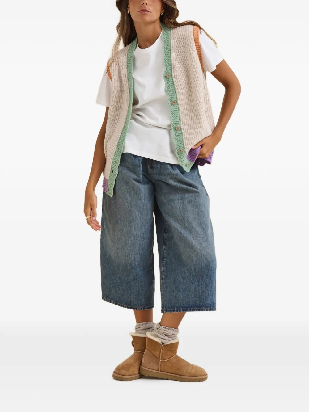 Favorite People Fairground vest met gewelfde zoom en colourblocking Beige