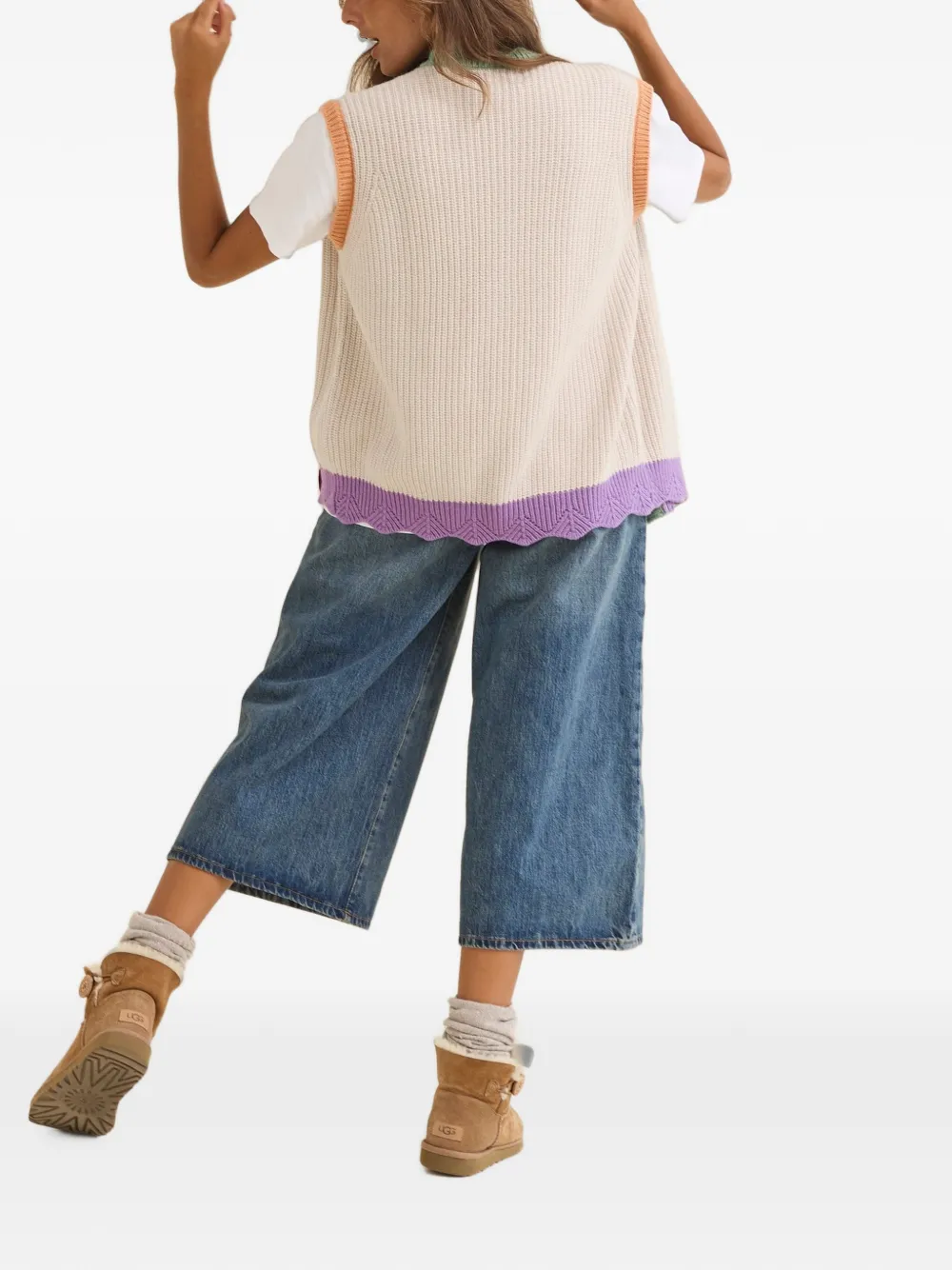 Favorite People Fairground vest met gewelfde zoom en colourblocking Beige