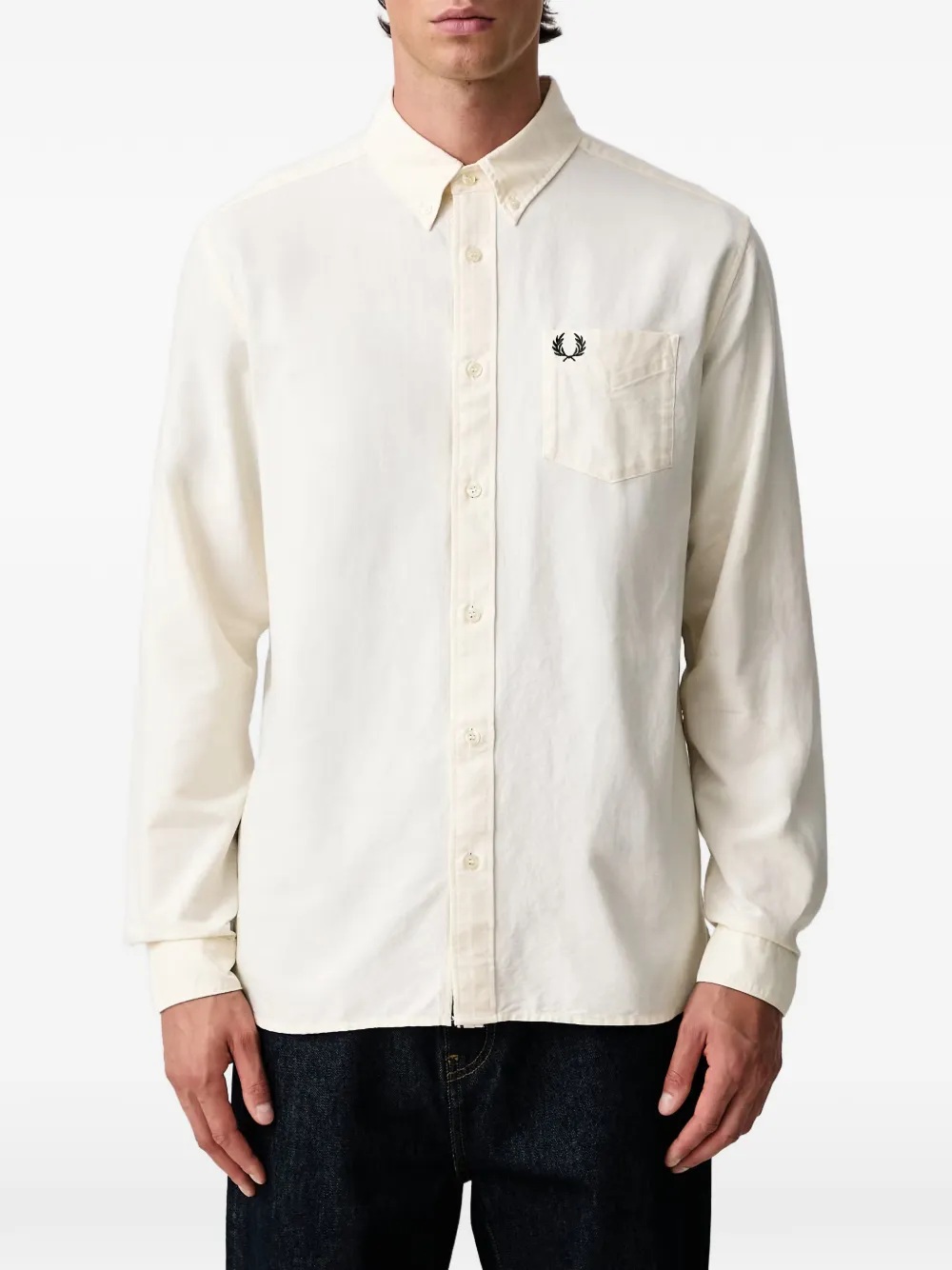 Fred Perry Oxford logo-embroidered button-down shirt Beige