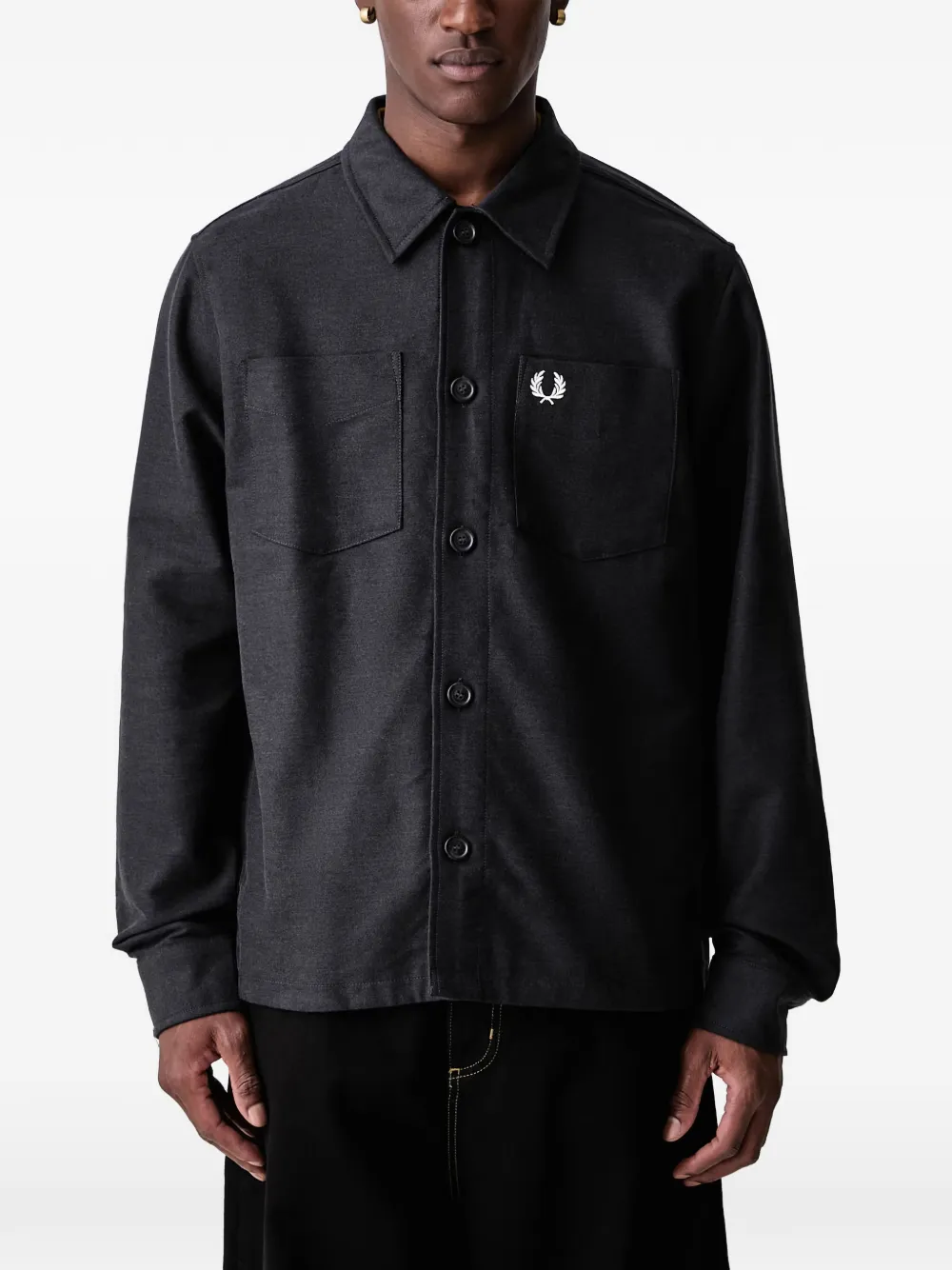 Fred Perry logo-embroidered chest-pocket shirt Grijs