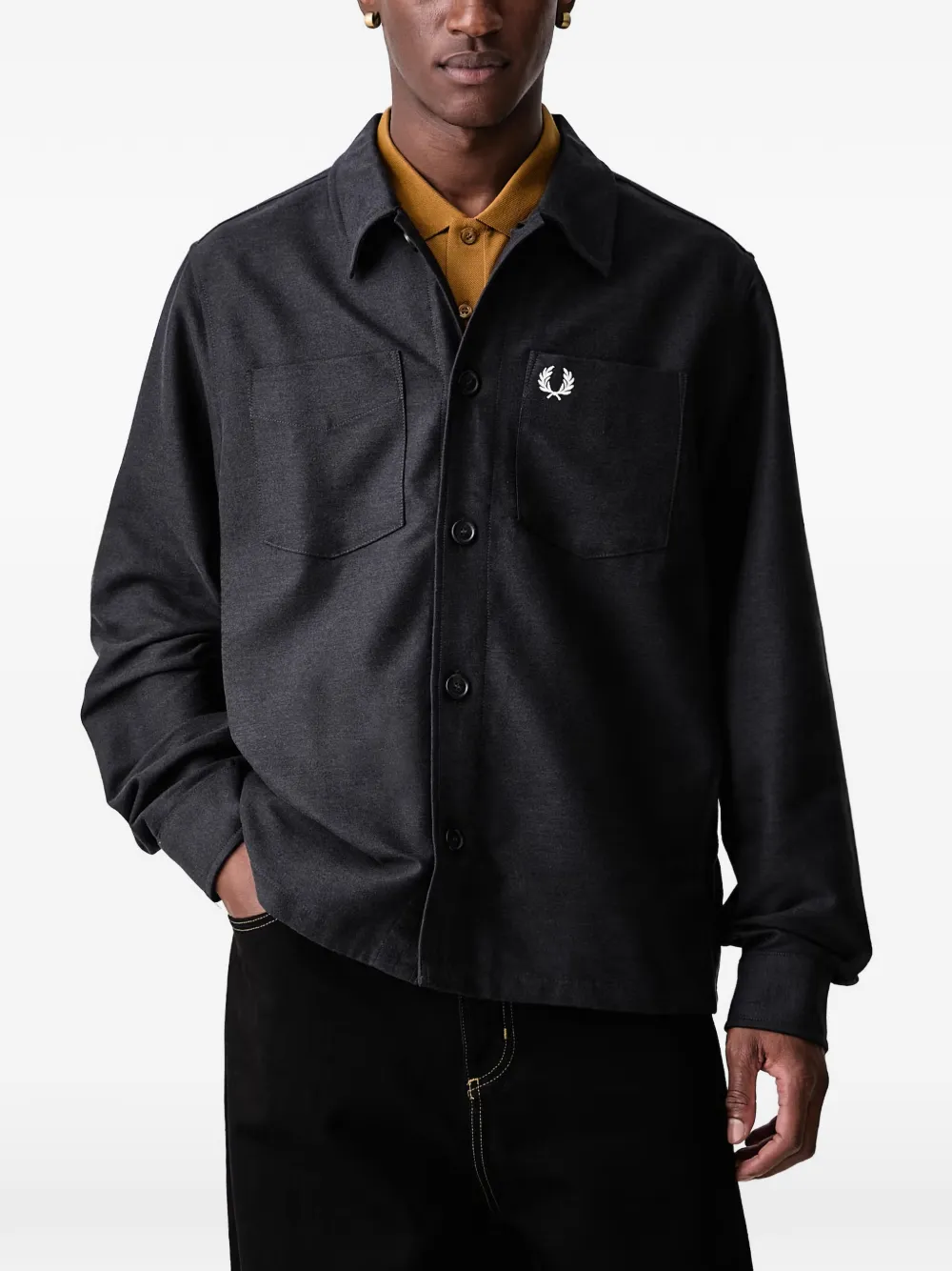 Fred Perry logo-embroidered chest-pocket shirt Grijs