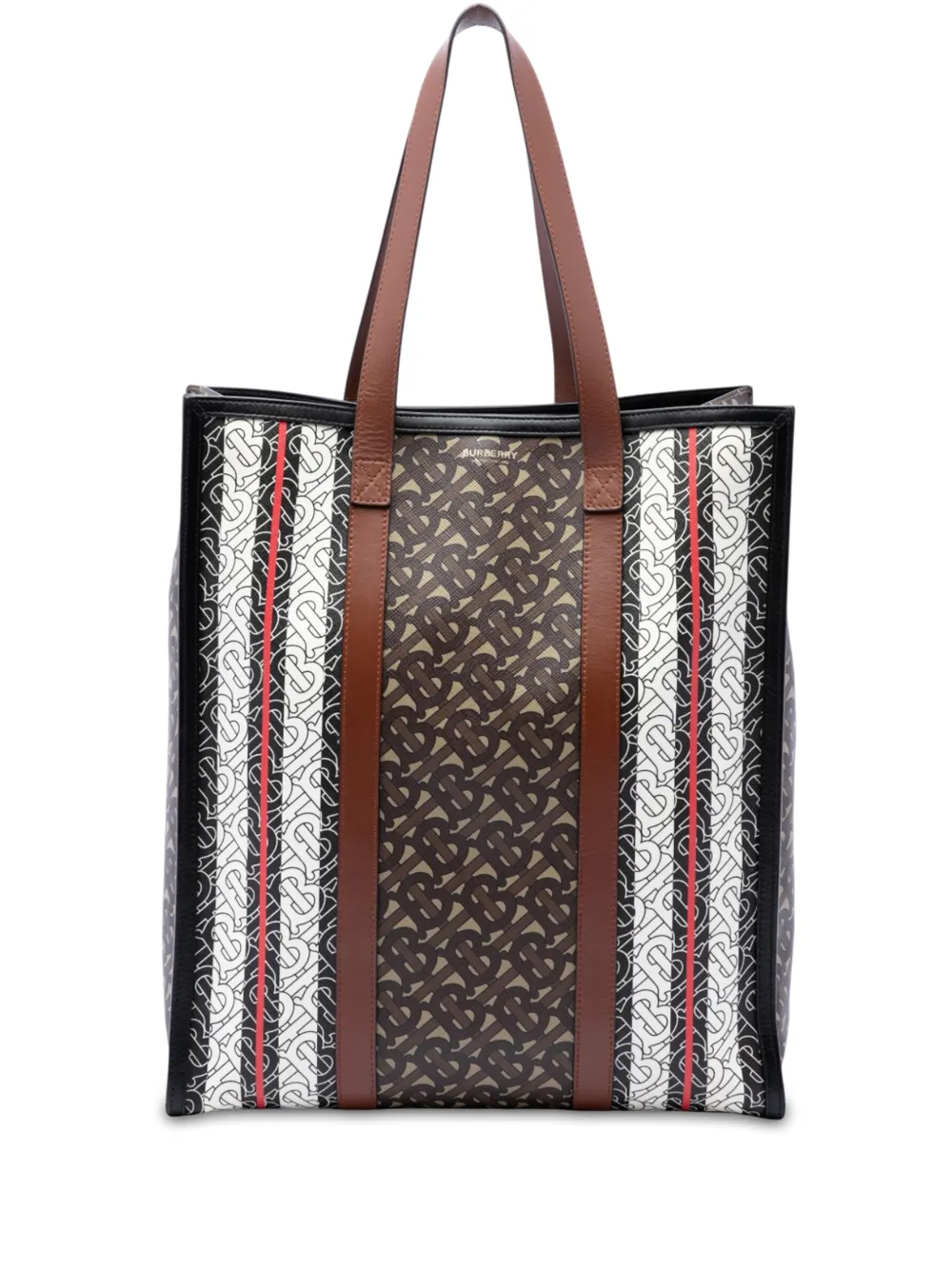 Burberry Pre-Owned cabas TB Monogram E-Canvas Stripe Vertical (2018-2023) - Marron Burberry Pre-Owned cabas TB Monogram E-Canvas Stripe Vertical (2018-2023) - Marron