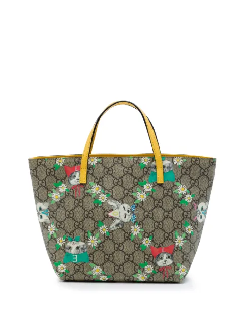 Gucci Pre-Owned 2016-2026 Yuko Higuchi Childrens GG Supreme Cats and Daisies tote bag