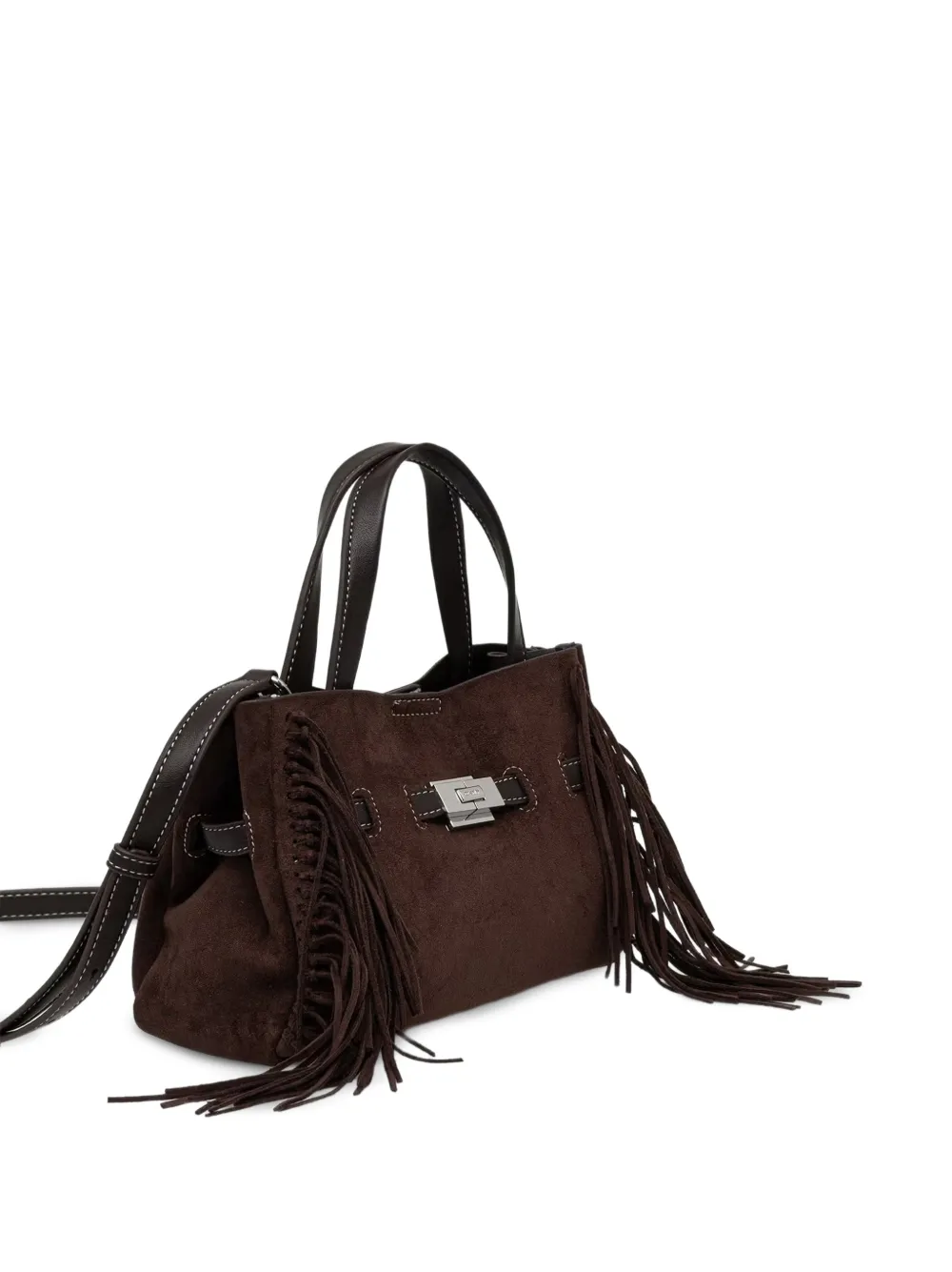 DKNY Leren schoudertas met franje afwerking Bruin