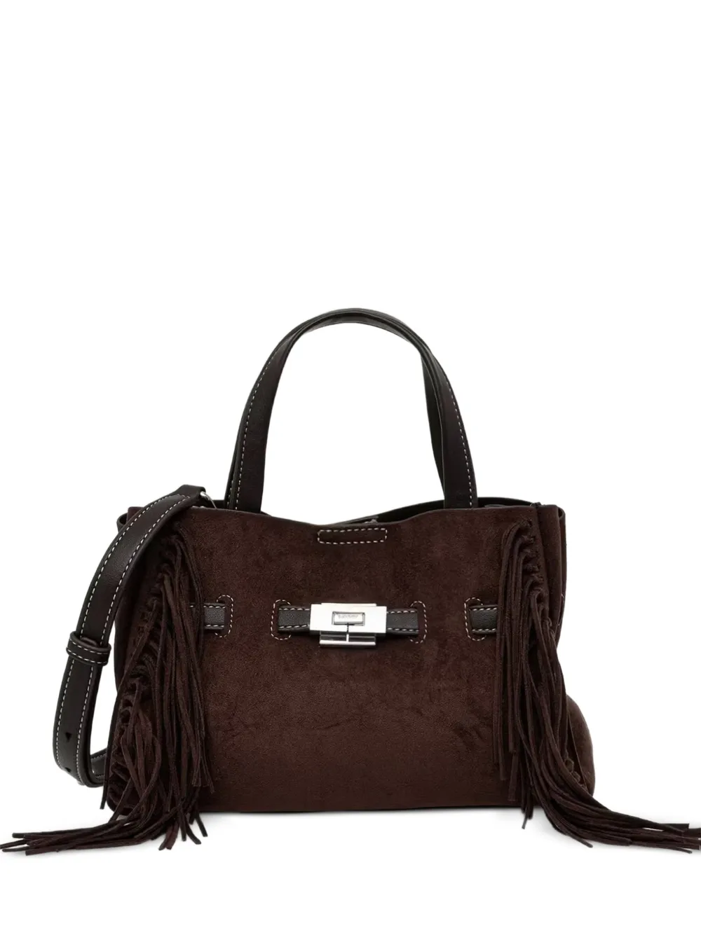 DKNY fringe-trimmed leather shoulder bag - Marrone