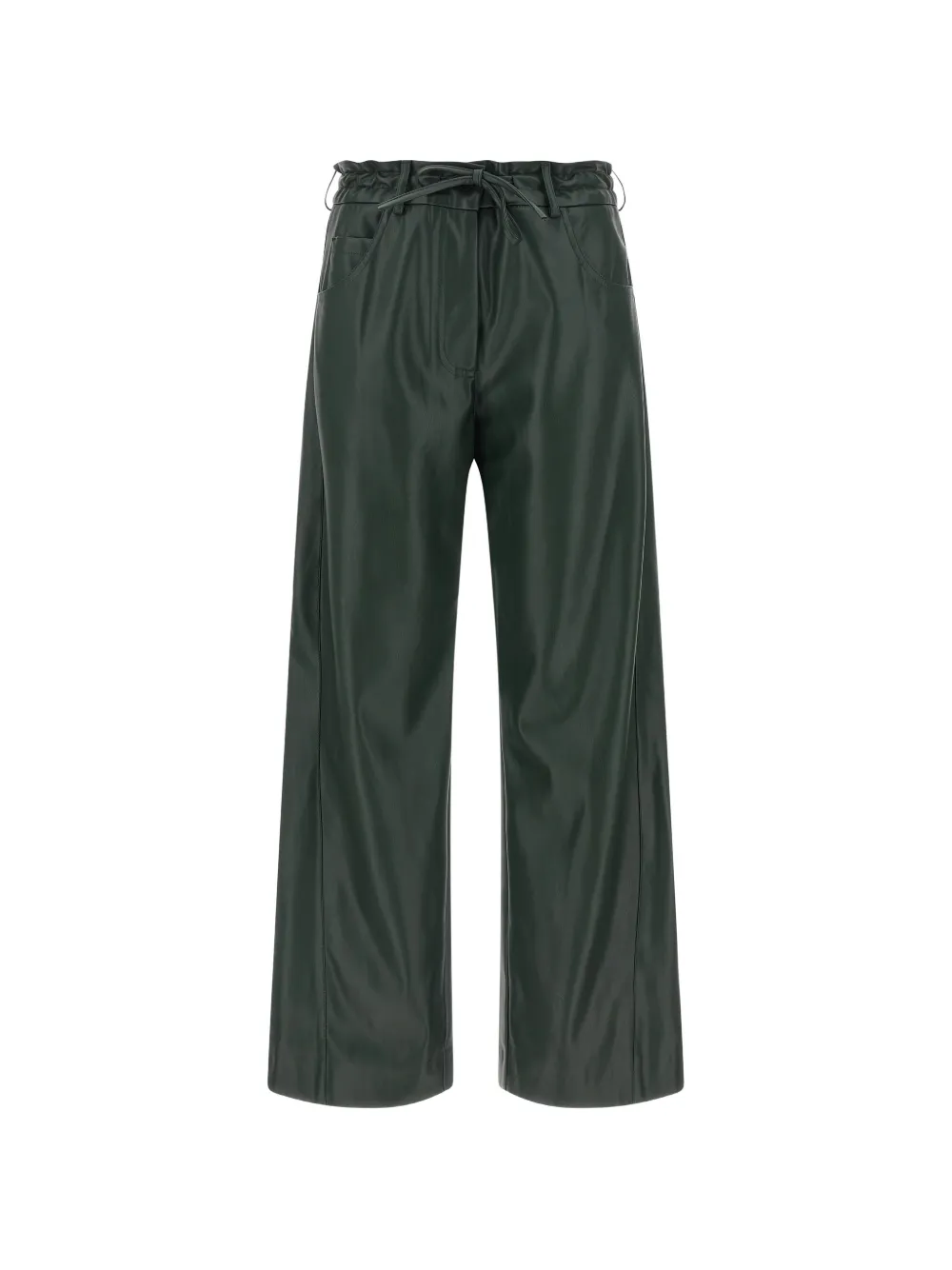Nude paperbag-waist wide-leg trousers