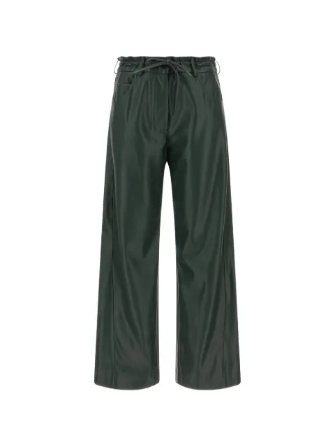 Nude paperbag-waist wide-leg trousers