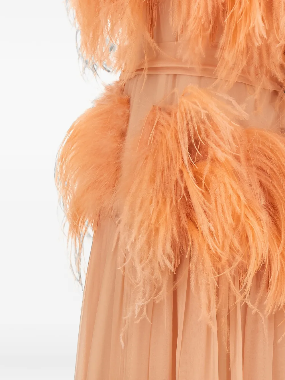 Alberta Ferretti Zijden maxi-jurk verfraaid met veren Roze